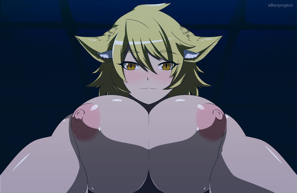 akame ga kill!, animal ears, big breasts, big nipples, blonde hair, breasts, female, large breasts, leone (akame ga kill!), looking at viewer, pov, tagme, tagme (artist)