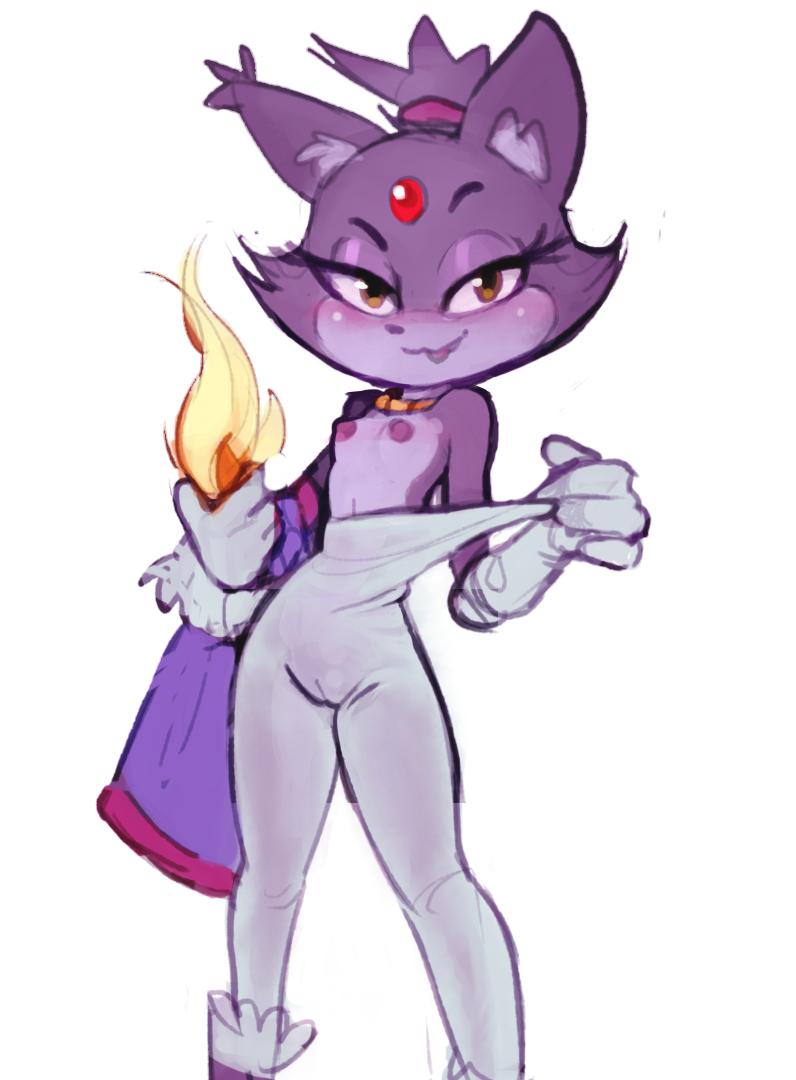 2019 anthro blaze_the_cat blush breasts cameltoe clothed clothing domestic_cat erect_nipples eyelashes felid feline felis female fire flat_chested forehead_gem foursnail fur gloves handwear long_tail looking_at_viewer mammal multicolored_fur navel nipples purple_fur simple_background solo sonic_(series) two_tone_fur undressing white_background yellow_eyes