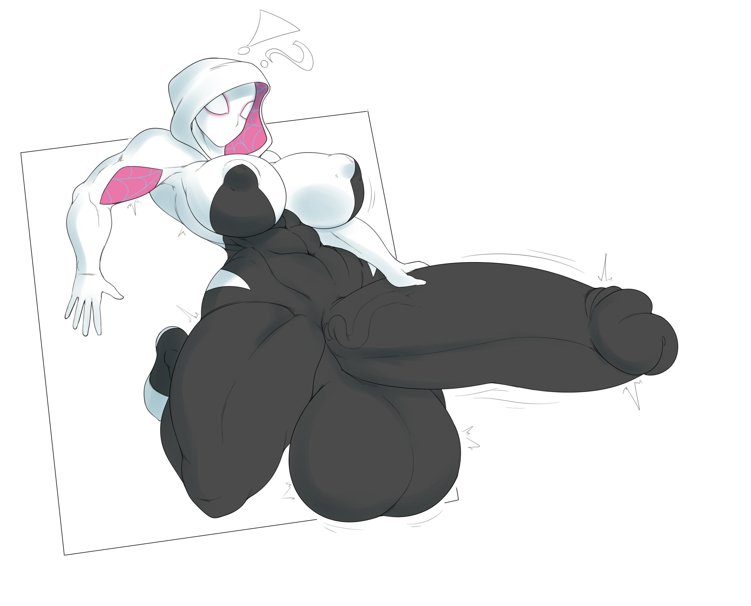 ?!, 1futa, abs, areolae, balls, balls in bodysuit, big breasts, bodysuit, breasts, clothing, enormous penis, erect nipples, erection, erection under clothes, female, futa only, futanari, genitalwear, gigantic balls, gigantic penis, gigantic testicles, gwen stacy, heroine, huge balls, huge testicles, human, hyper, hyper penis, intersex, large breasts, lewdreaper, marvel, marvel comics, mask, masked, masked female, muscles, muscular, muscular futa, nipples, pale skin, penis, penis in bodysuit, penis under clothes, perky breasts, skin tight, solo, spider-gwen, spider-man (series), spider-man: into the spider-verse, spread legs, superheroine, testicles, thick thighs, tight clothing, twitch lines, twitching penis, wide hips