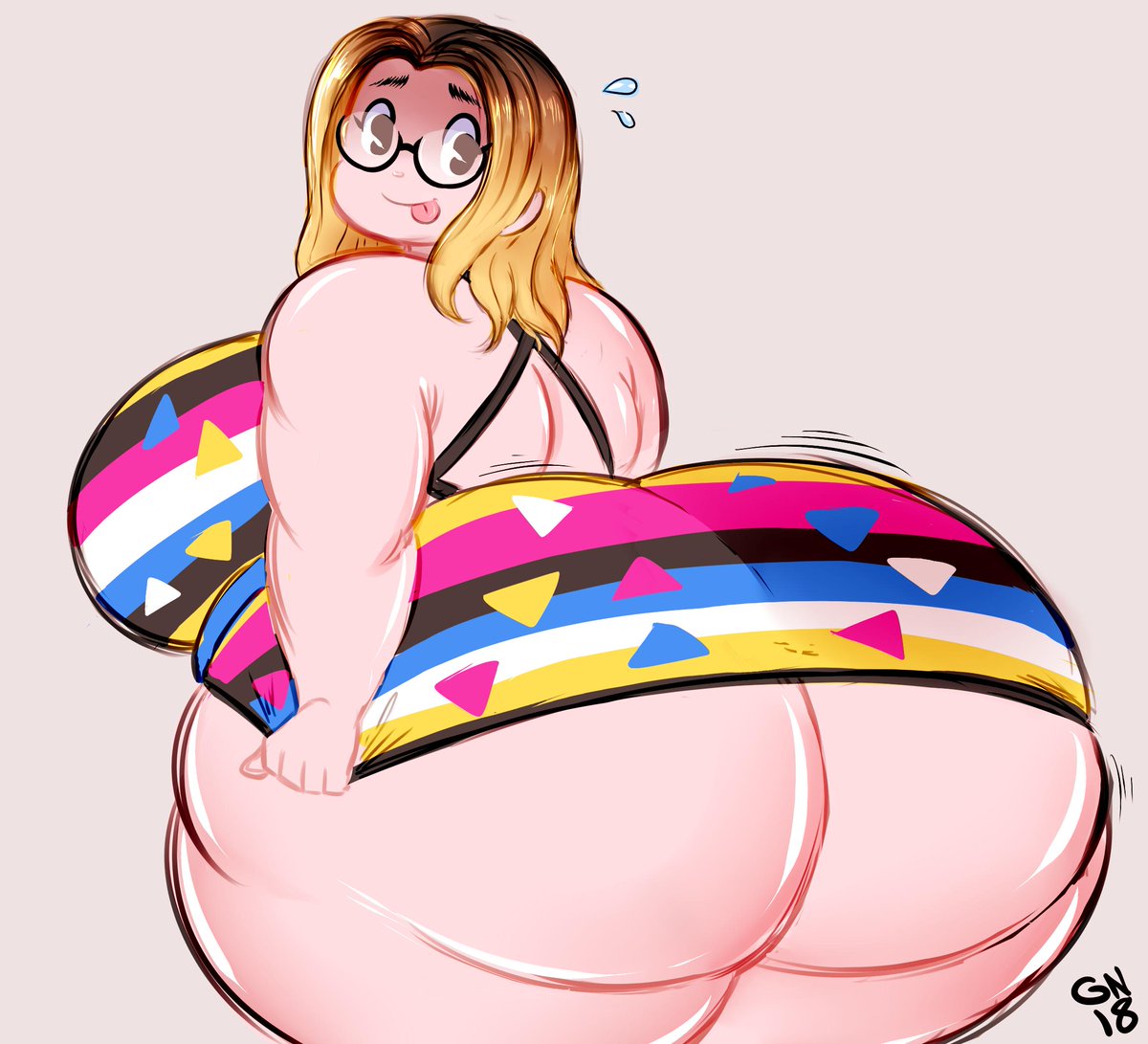2018, ass, big breasts, breasts, dyed hair, female, gammanaut, glasses, huge ass, ida (gammanaut), morbidly obese, obese, short dress, tongue, tongue out, wide hips