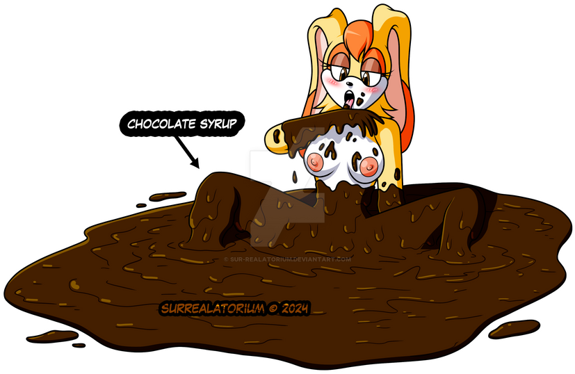 chocolate chocolate_syrup covered_in_chocolate female female_only licking medium_breasts naked_female nude sonic_(series) sonic_the_hedgehog_(series) sur-realatorium vanilla_the_rabbit wam wet_and_messy