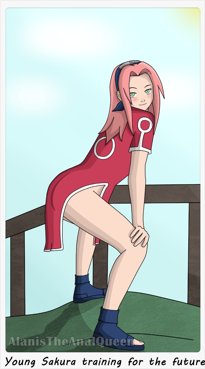 1girls alanistheanalqueen big_butt bottomless clothed female female_only green_eyes naruto naruto_(classic) naruto_(series) pink_hair sakura_haruno solo teenager twerking white_skin