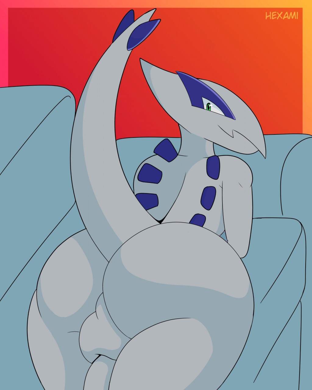 adrian_(theshadowedsun) anthro ass backsack balls big_butt generation_2_pokemon genitals hexami hi_res legendary_pokemon looking_back lugia lying male nintendo nude pokemon pokemon_(species) solo solo_male