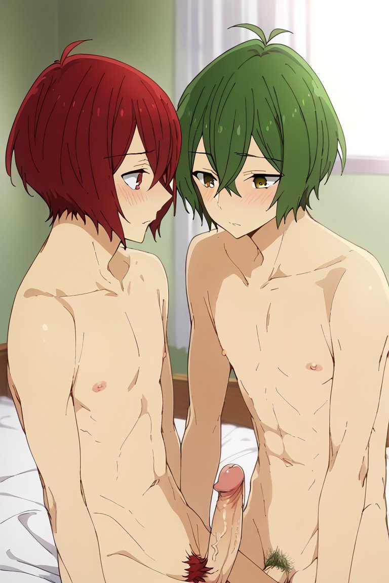 ai_generated balls gay green_eyes green_hair horimiya male male_only noahai penis red_eyes red_hair sengoku_kakeru shuu_iura tagme yaoi