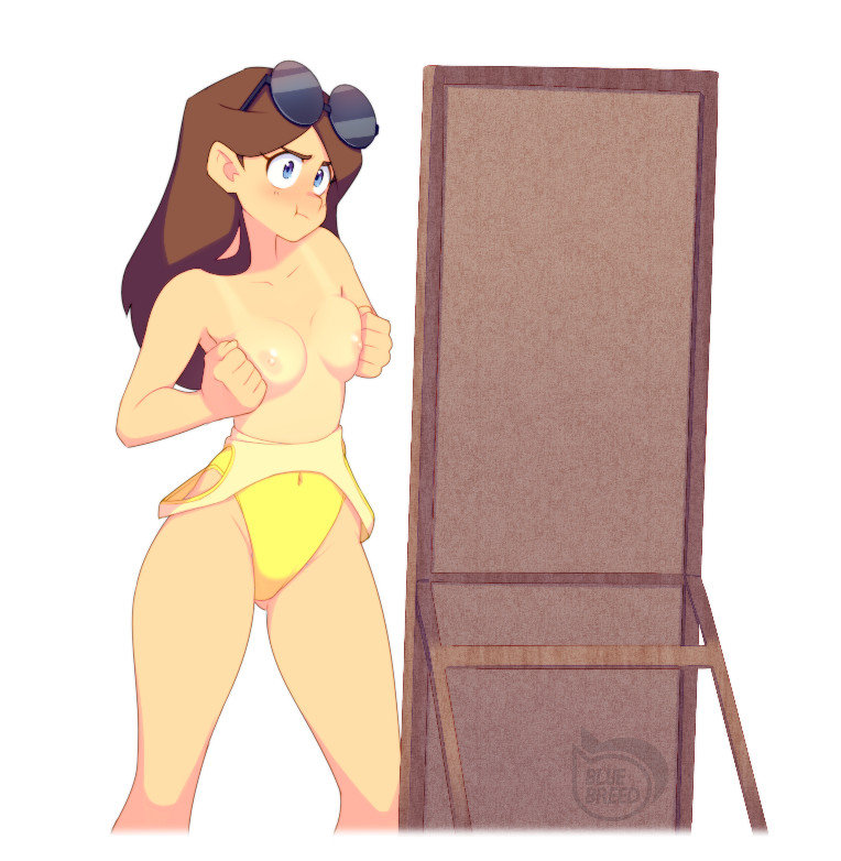 1girls aged_up areolae athletic bikini_tan blue_eyes bluebreed breast_envy breast_squeeze breasts breasts_out breasts_together brown_hair clenched_hands disney disney_channel female female_only gravity_falls human human_only long_hair looking_in_mirror mabel_pines mirror navel nipples one-piece_swimsuit pout simple_background small_breasts solo squeezing_breast standing straight_hair sunglasses sunglasses_on_head swimsuit swimsuit_down tanline thighs thin_waist topless white_background yellow_one-piece_swimsuit yellow_swimsuit