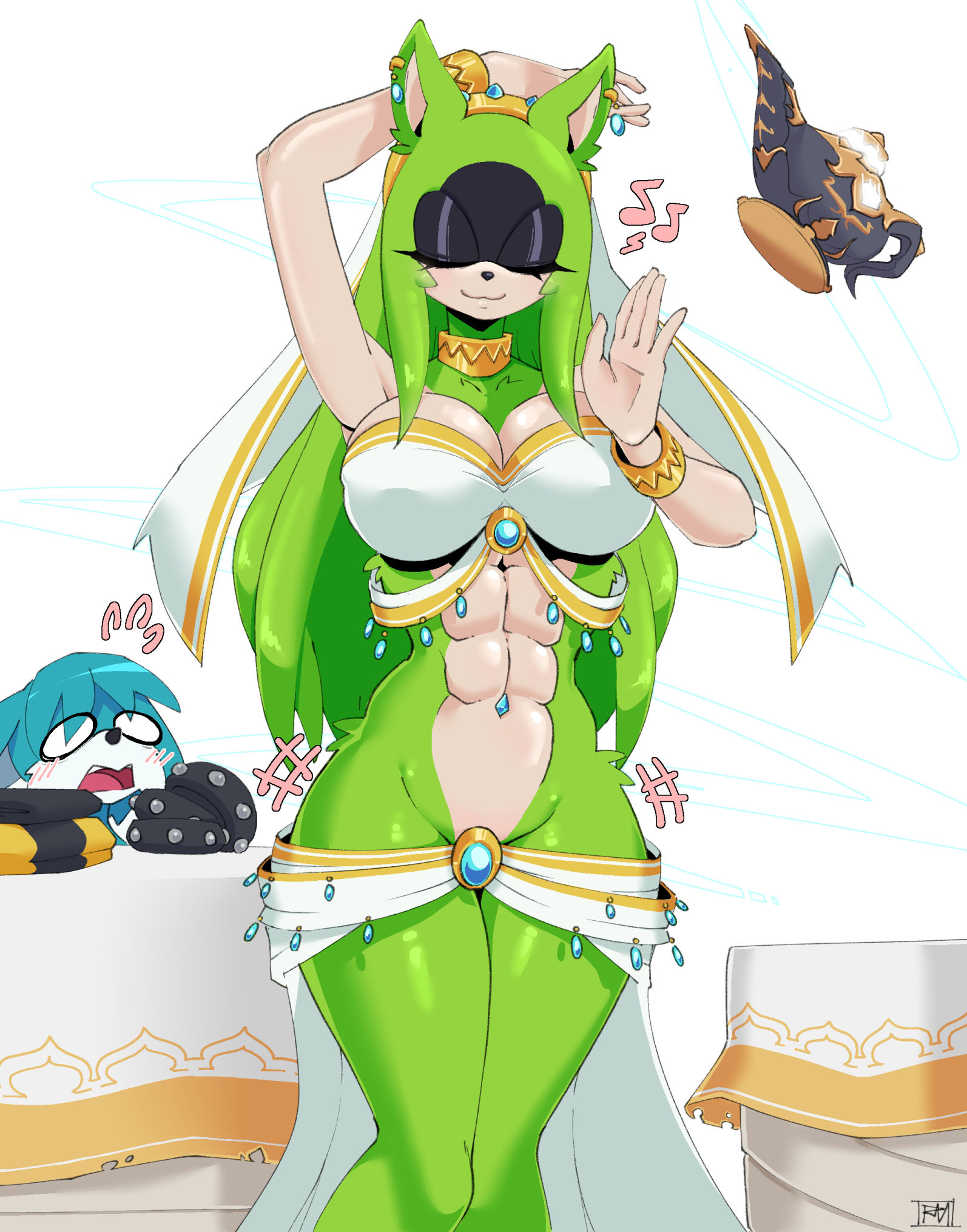 2d, abs, big breasts, blush, breasts, female, genie lamp, idw comics, idw publishing, incredibleintruder, kitsunami the fennec, mobian, mobian (species), mobian tenrec, sega, sonic (series), sonic the hedgehog (comics), sonic the hedgehog (idw), sonic the hedgehog (series), surge the tenrec, surprised, wide hips