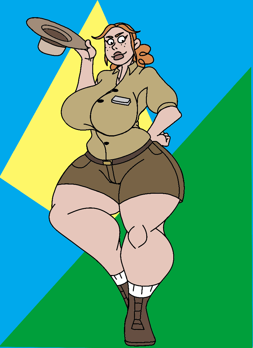 1girls alternate_version_available belt big_breasts black_eyes brown_hair busty caglioro3666 cartoon_network curvy detailed_background female female_only freckles front_view hat holding_object hourglass_figure human looking_at_viewer park_ranger pose posing ranger_tabes shoes short short_hair solo standing thick_lips thick_thighs voluptuous we_bare_bears wide_hips