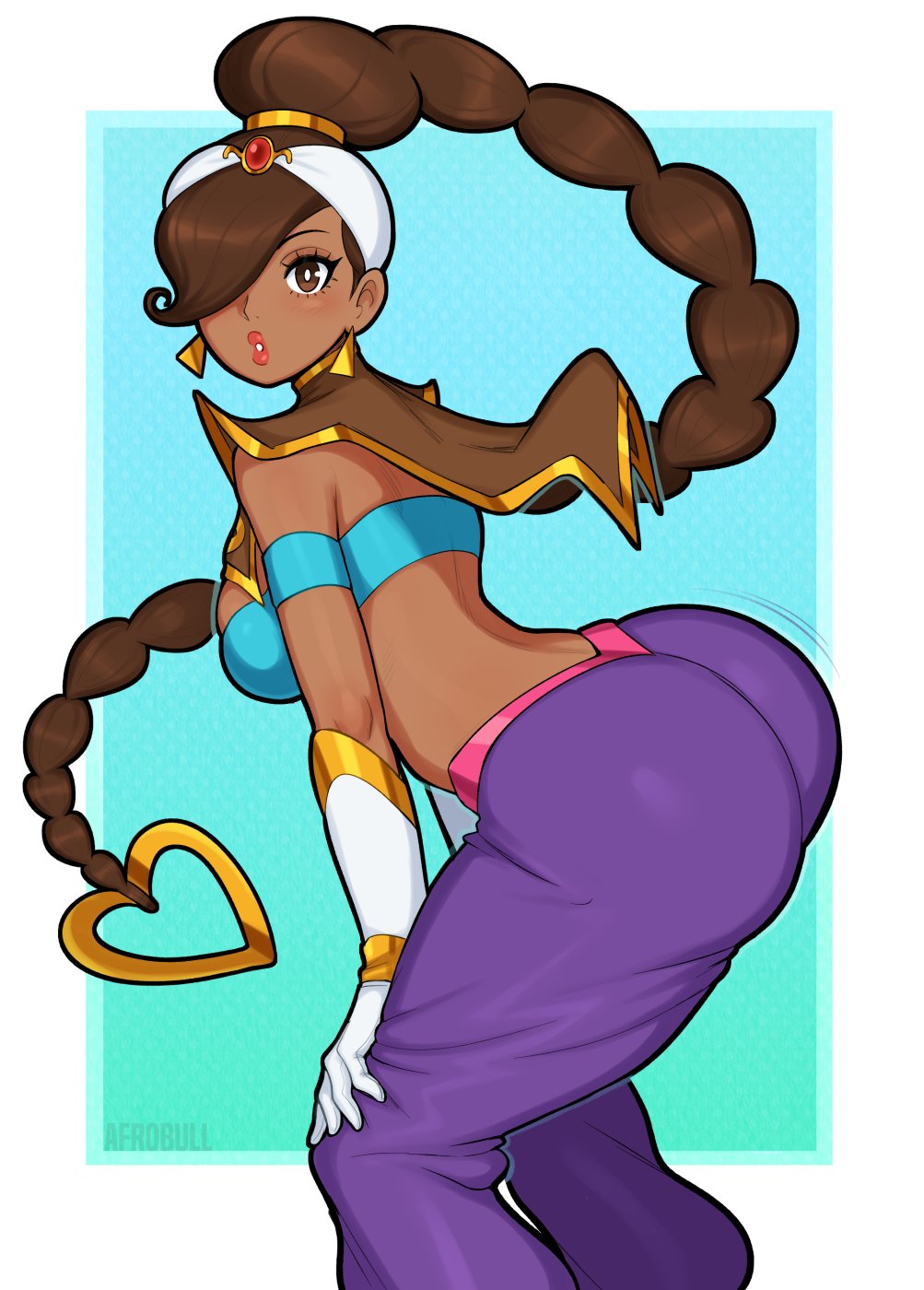 1girls, 2025, 2d, 2d (artwork), afrobull, arabian, arabian clothes, arabian female, ass, big ass, big butt, braid, braided hair, capcom, clothed, clothed female, clothing, dark skin, dark-skinned female, female, female only, hair over one eye, middle eastern, middle eastern female, one eye obstructed, power stone, rouge (power stone), solo, solo female, twerking, twerking position, video game character, video games
