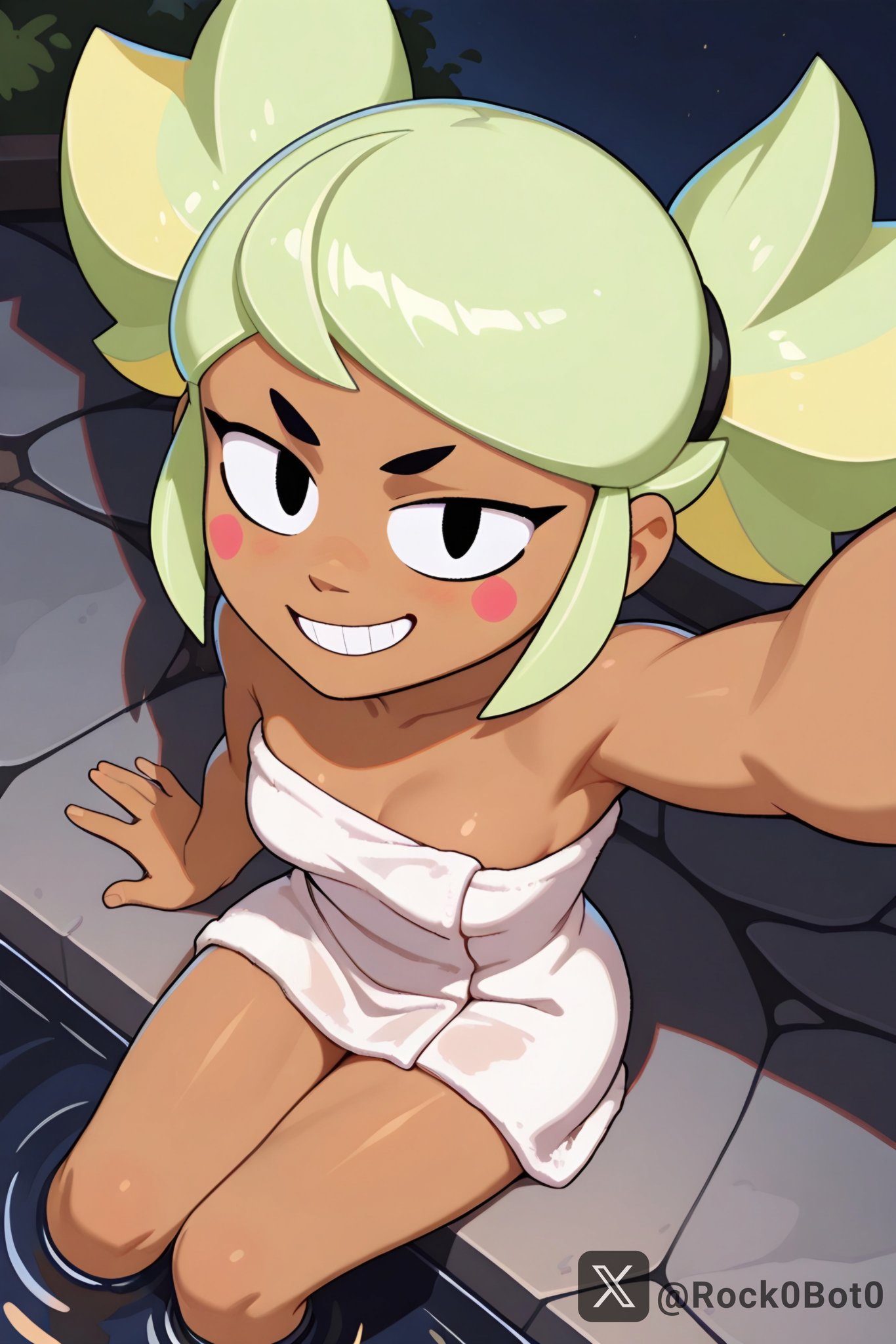 ai generated, brawl stars, female, female only, mandy (brawl stars), rockbot, tagme, towel, towel only
