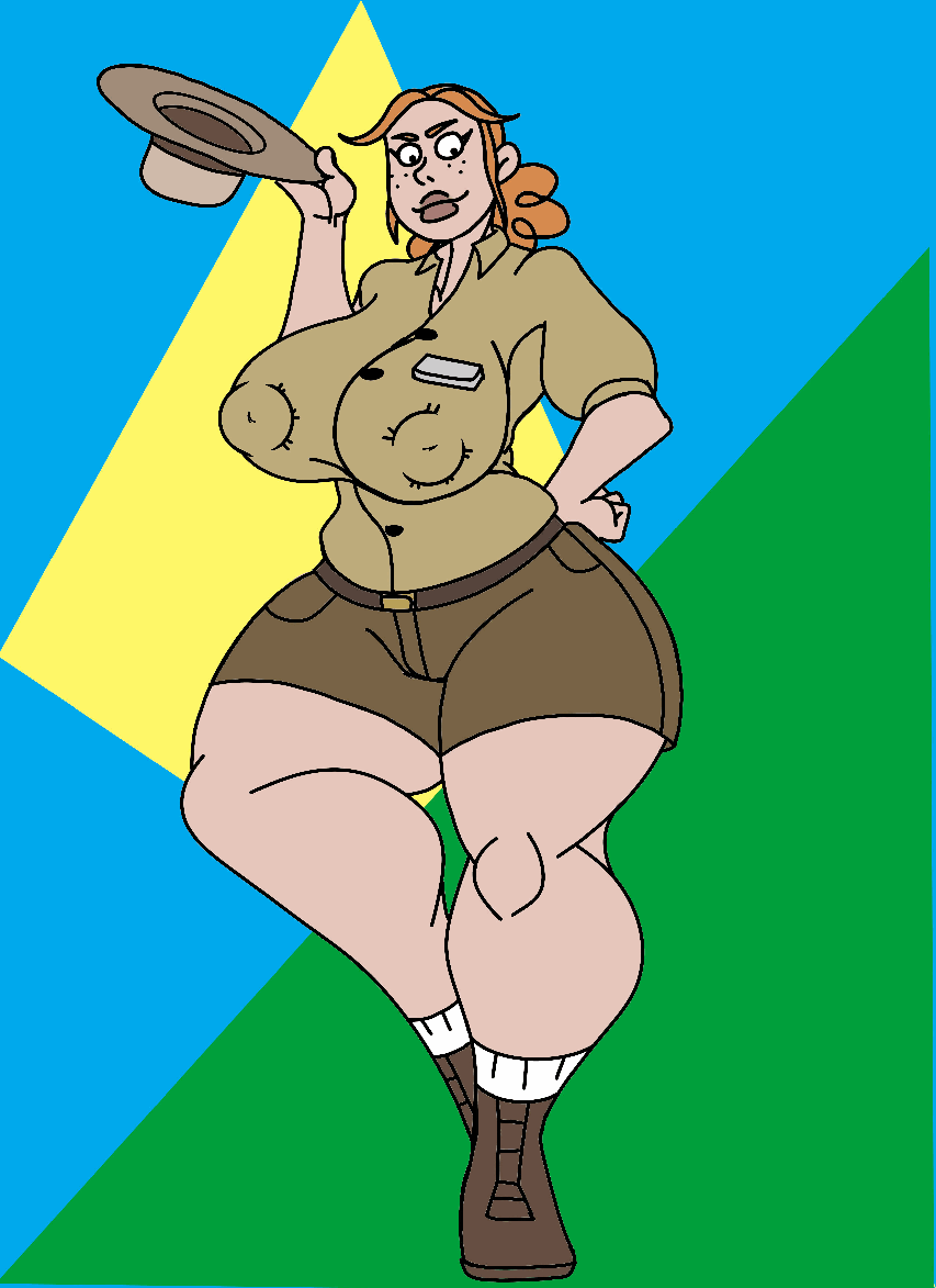 1girls alternate_version_available belt big_breasts black_eyes brown_hair busty caglioro3666 cartoon_network curvy detailed_background erect_nipple erect_nipples female female_only freckles front_view hat holding_object hourglass_figure human looking_at_viewer nipple_bulge park_ranger pose posing ranger_tabes shoes short short_hair solo standing thick_lips thick_thighs voluptuous we_bare_bears wide_hips