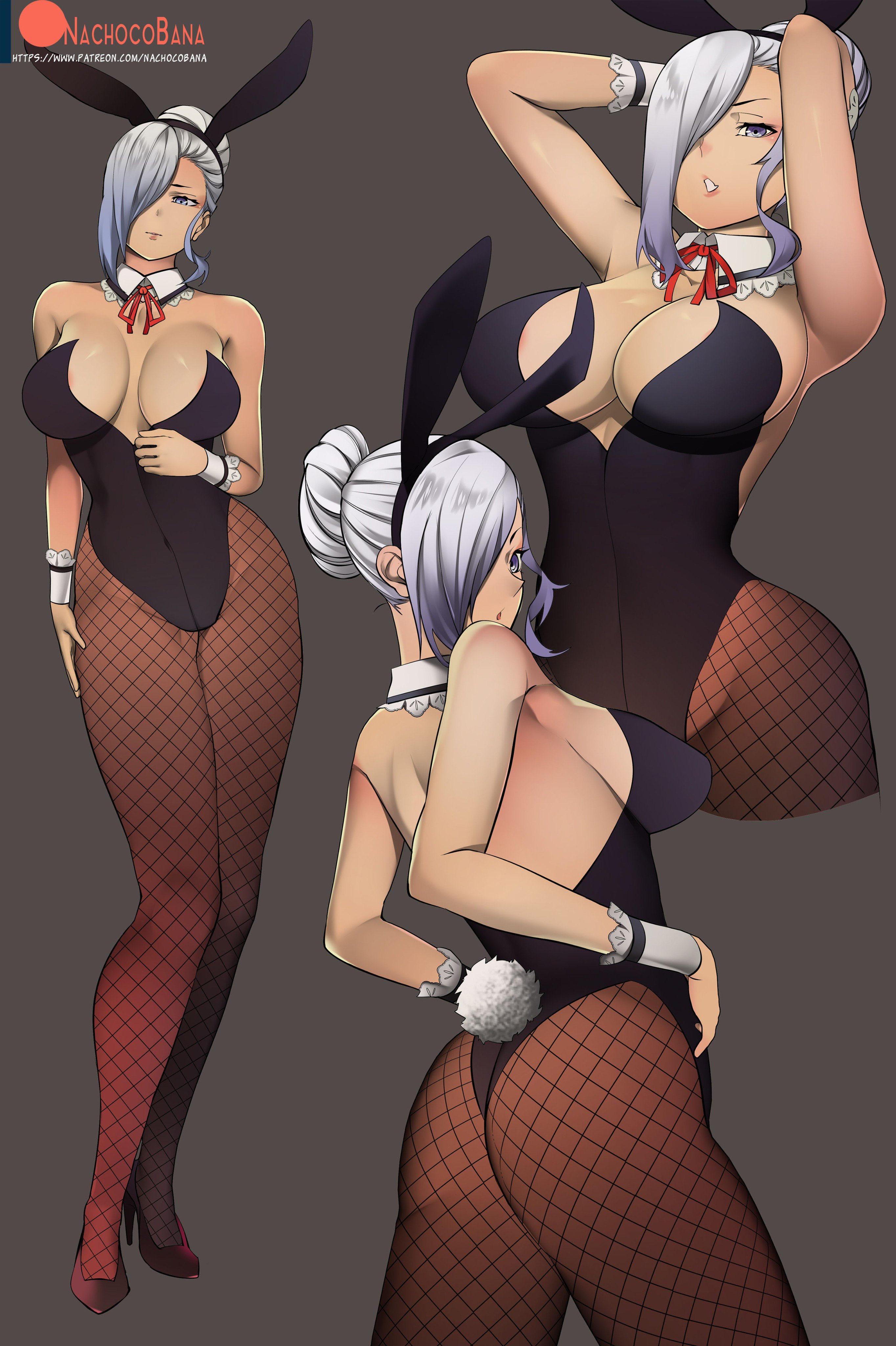 1girls, ass, big breasts, breasts, bunny ears, bunny girl, bunnysuit, cleavage, female, female only, high heels, large breasts, nachocobana, pantyhose, playboy bunny, rwby, solo, winter schnee