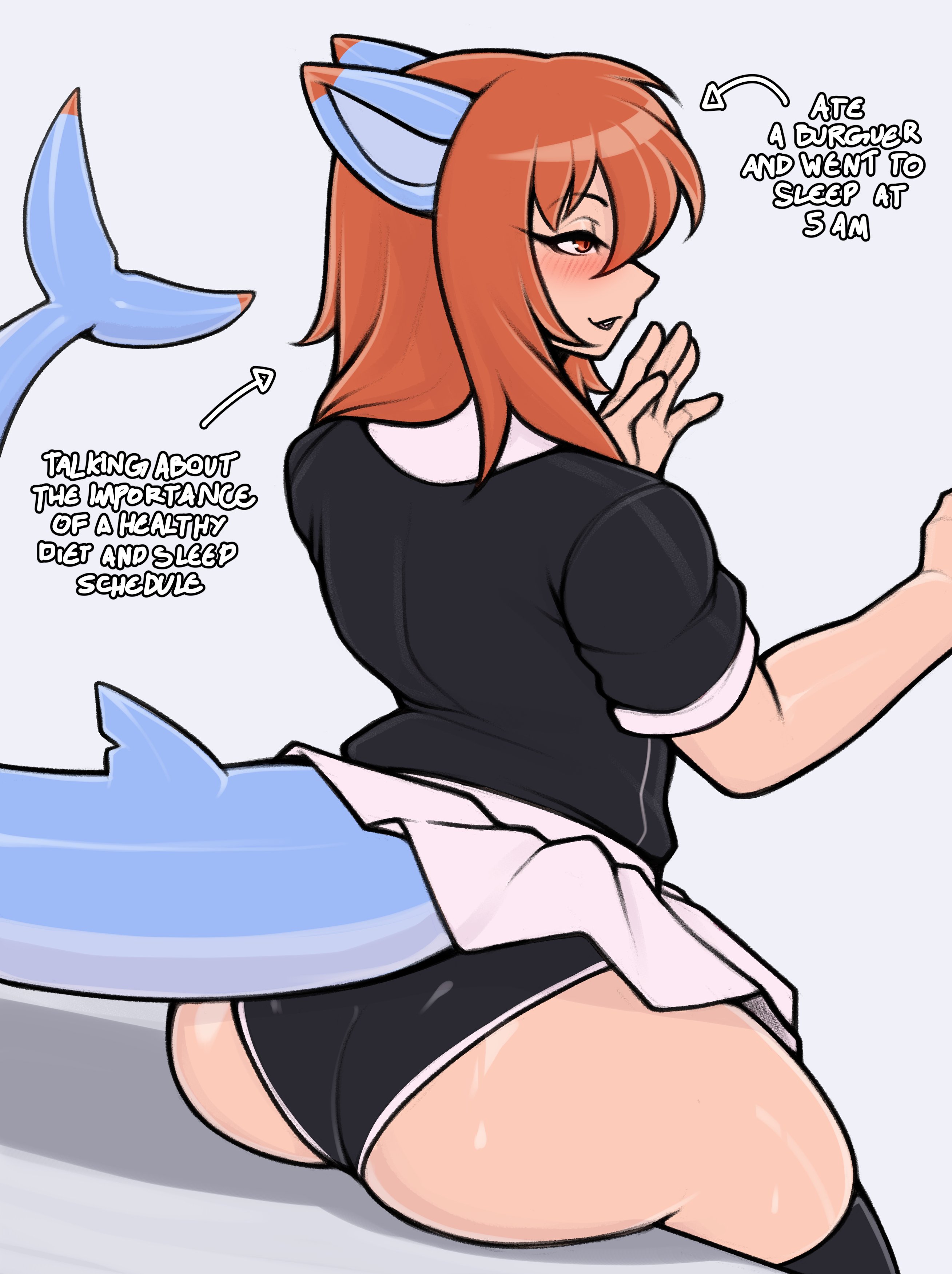 ambiguous gender, ass, blush, humanoid, maid outfit, orange hair, original, oro (oro97), oro97, sitting, skirt, text
