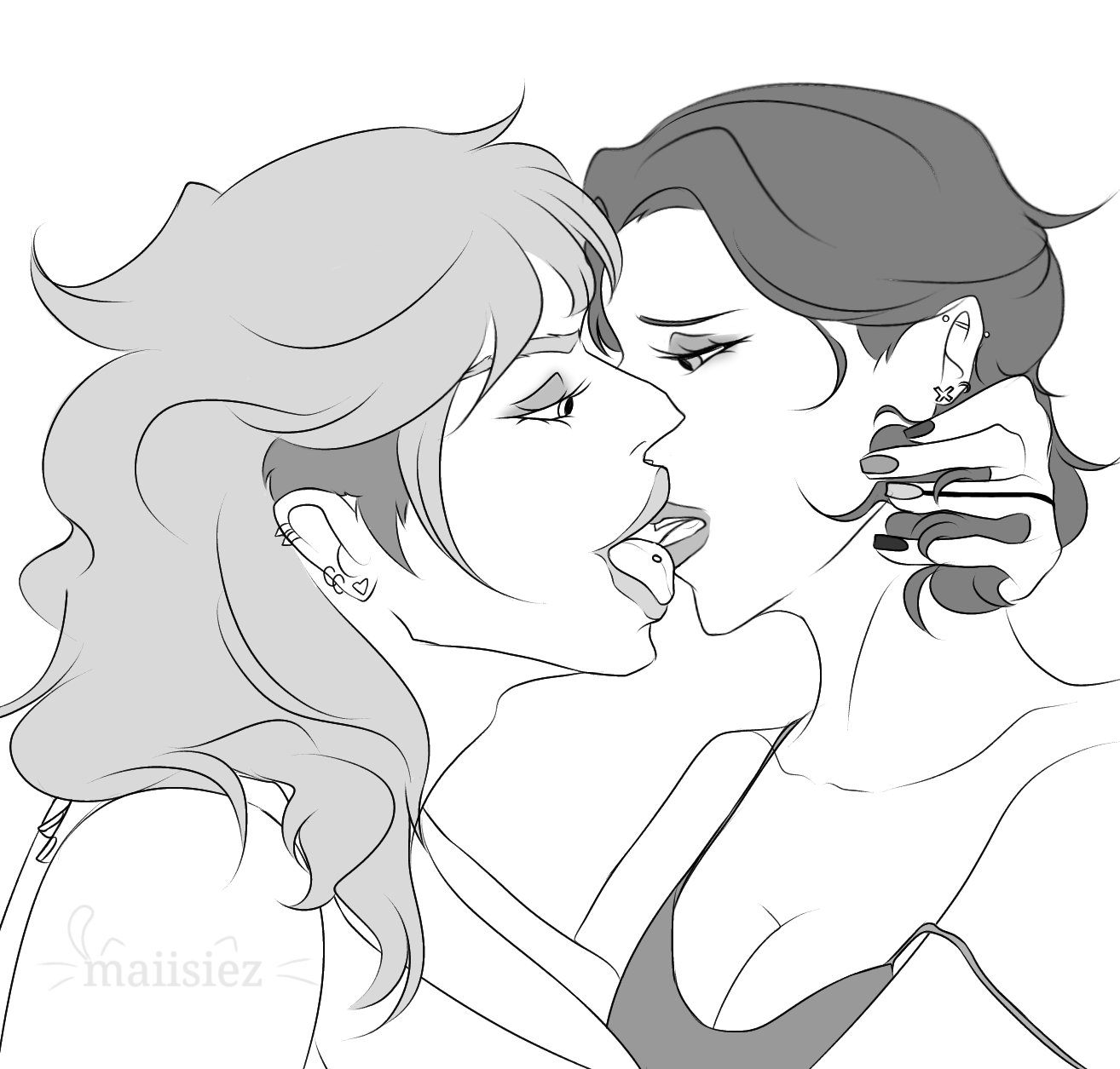 female, kissing, maiisiez, nam-gyu, rule 63, squid game, squid game 2, thanos (squid game), tongue, tongue out, yuri