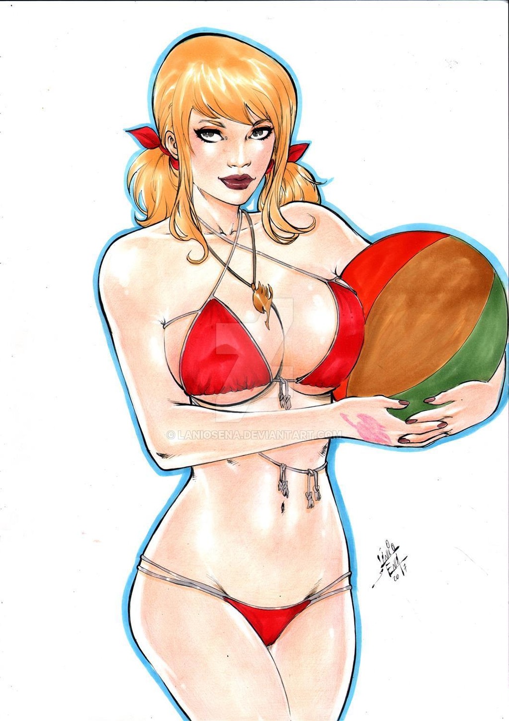 1girls 2017 amulet beach_ball belly_button big_breasts bikini blonde_hair bra breasts brown_eyes busty curvaceous curvy dated deviantart ed_benes_studio eyeshadow fairy_tail female female_only hairtie hand_tattoo holding_ball human lanio_sena large_breasts long_hair lucy_heartfilia mage makeup mascara midriff navel necklace nipple_bulge nipples nipples_visible_through_clothing panties pinup red_bikini red_bikini_bottom red_bikini_top red_bra red_lips red_lipstick red_panties red_thong signature simple_background solo sorceress stomach summoner tattoo thighs thong twintails voluptuous watermark white_background witch