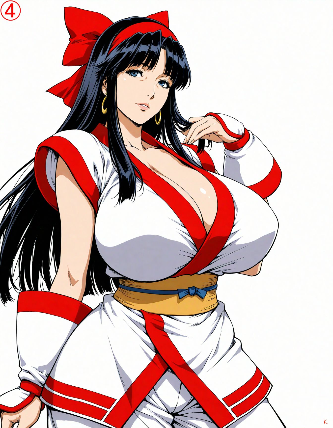 1girls ainu_clothes big_breasts black_hair blue_eyes breasts busty cleavage female female_only fingerless_gloves gloves hair_ribbon highres king_of_fighters large_breasts legs long_hair nakoruru pants parted_lips pink_lipstick ribbon samurai_shodown smile snk solo teeth thighs voluptuous