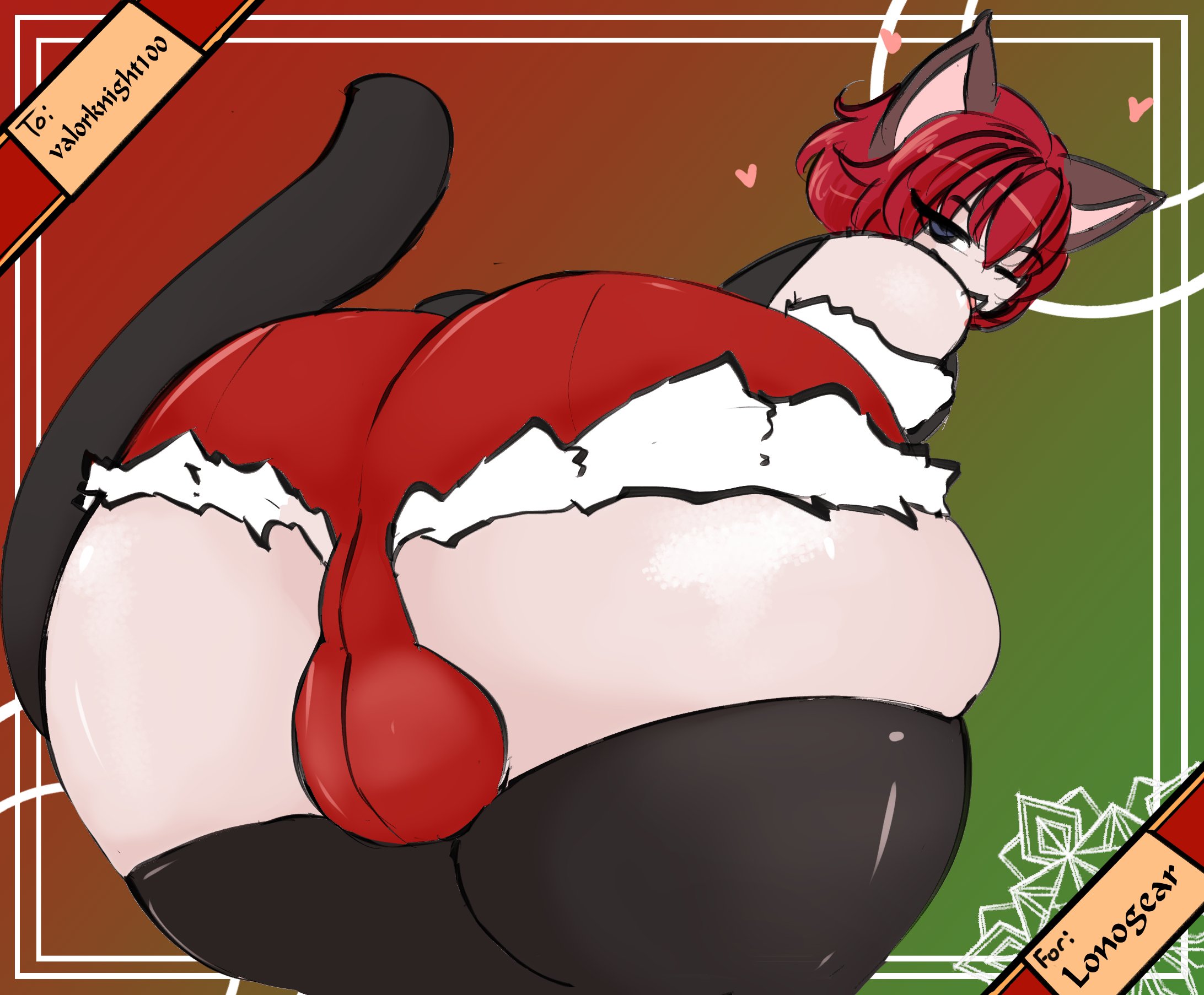 1boy, 1femboy, 2024, 2d, 2d (artwork), ass, backsack, balls, ballsack, big ass, big butt, cat boy, cat ears, cat humanoid, cat tail, catboy, clothed, clothed femboy, clothed male, clothing, gokusenpai, high resolution, highres, humanoid, indie virtual youtuber, light skin, light-skinned femboy, light-skinned male, looking back, male, male only, presenting hindquarters, red hair, sen (gingersid), solo, solo male, thick thighs, virtual youtuber