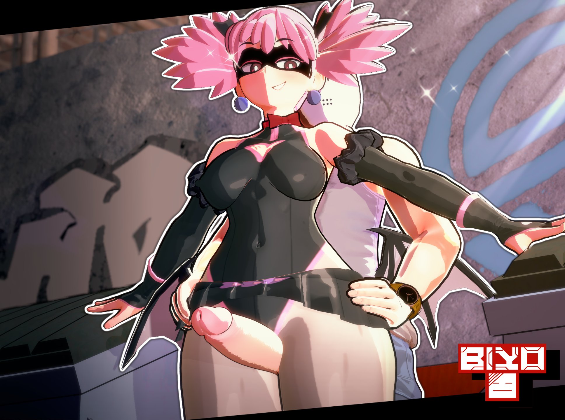 3d, biyo, boku no hero academia, female, female focus, haneyama kazuho, light skin, light-skinned female, male, my hero academia, pale skin, pale-skinned female, penis, pink hair, pop step, solo focus, thick thighs, thigh strap, thighs, vigilante: my hero academia illegals