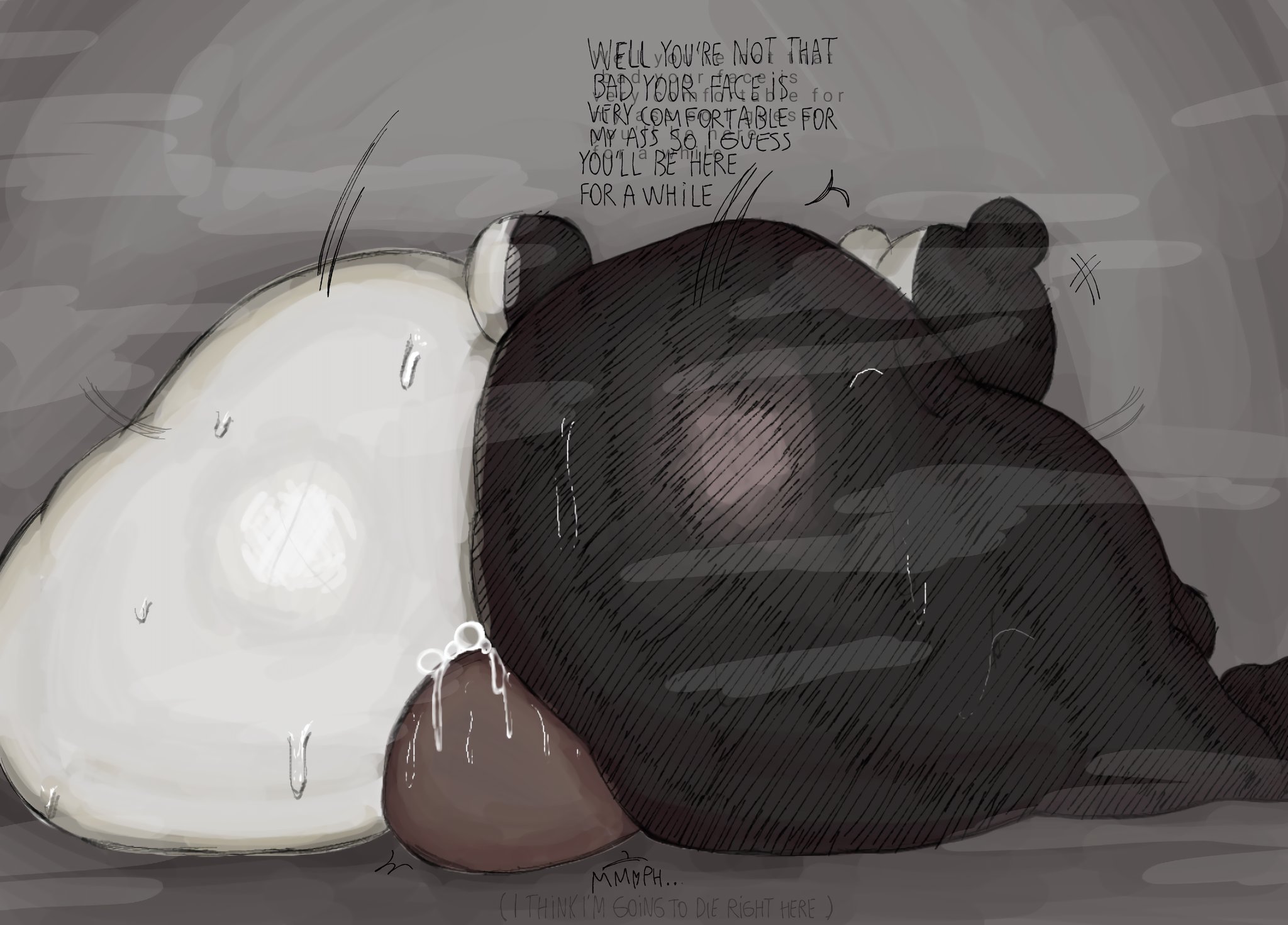 2boys, animal humanoid, ass, bear, bear boy, bodily fluids, bubble ass, bubble butt, butt, duo, duo focus, duo male, face in ass, facesitting, fat ass, fat butt, fluids, gay, hips, humanoid, hyper, hyper ass, hyper butt, hyper hips, lolbear 9, male, male focus, male only, male/male, monokuma, robot, robot humanoid, simple background, sitting, sitting on another, sitting on face, sitting on person, smothering ass, sweat, sweatdrop, sweating, sweaty, sweaty ass, sweaty butt, tagme, text, ursid, ursid humanoid, ursine, yaoi