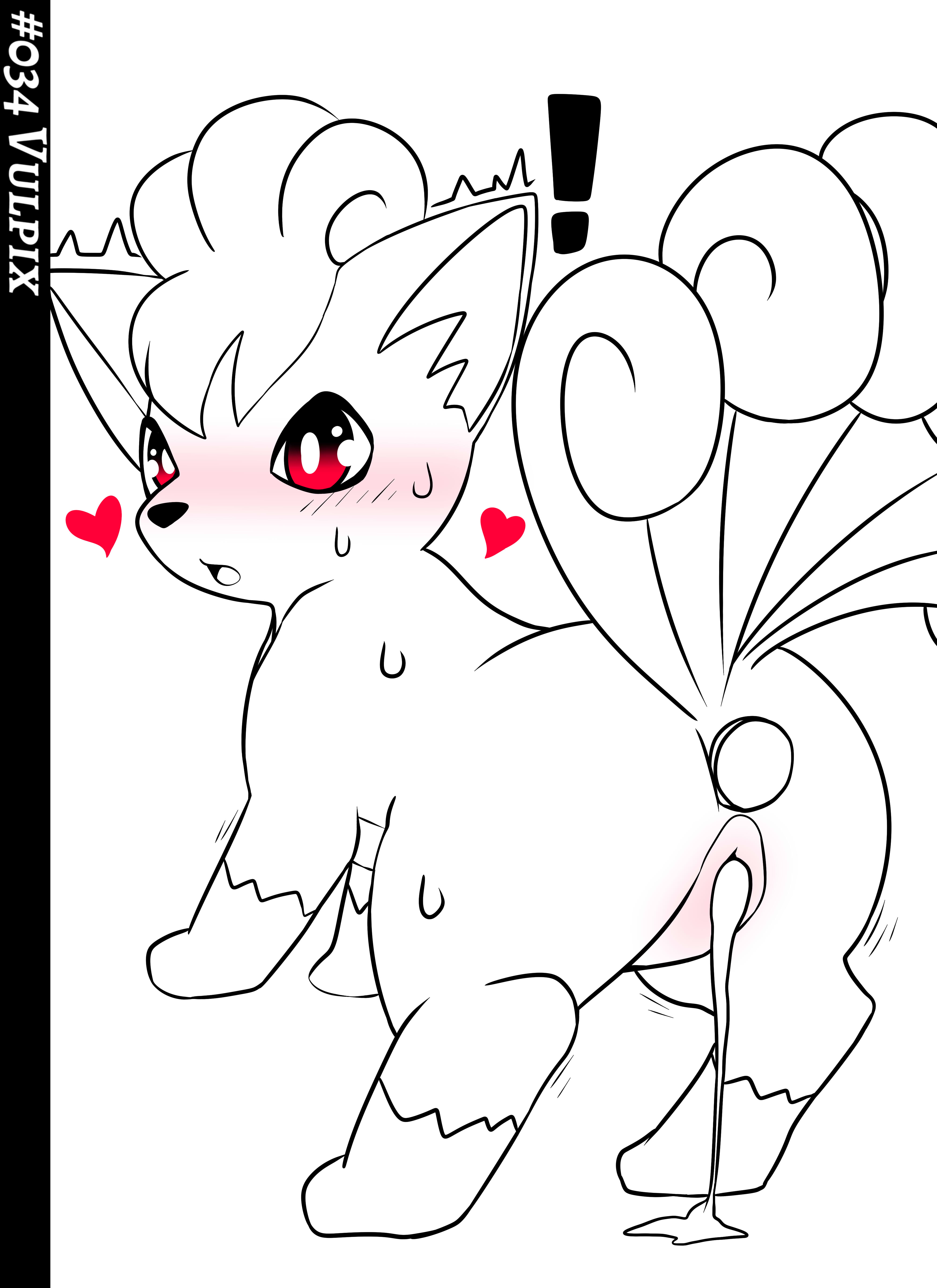 cum drip, cum dripping from pussy, female, feral, looking at viewer, nintendo, pokemon, pokemon (species), pussy, red eyes, shaking, suprised, sweat, sweating, vulpix, yttriumi2f