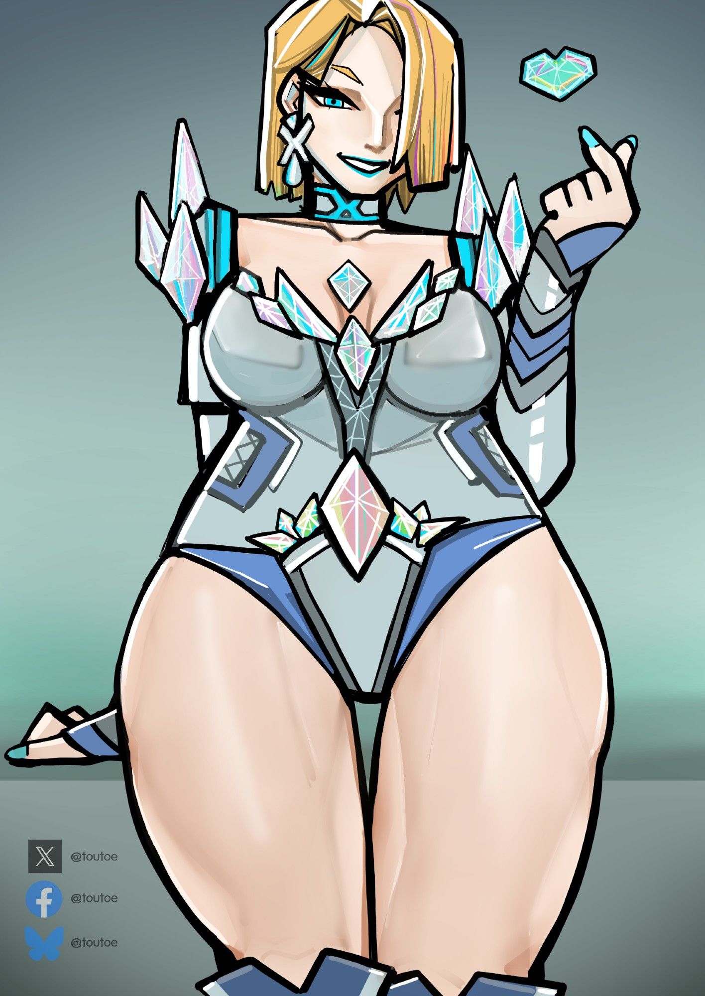1girls, 2025, blonde female, blonde hair, blue eyes, blue lipstick, blue nails, bob cut, boots, cleavage, clothed, clothing, digital media (artwork), emma frost, emma frost (marvel rivals), female, female only, hair over one eye, heart, high heel boots, high heels, leotard, marvel, marvel comics, marvel rivals, muscular, muscular legs, muscular thighs, no visible genitalia, one eye obstructed, solo, solo female, thick thighs, thighs, toutoe, x-men