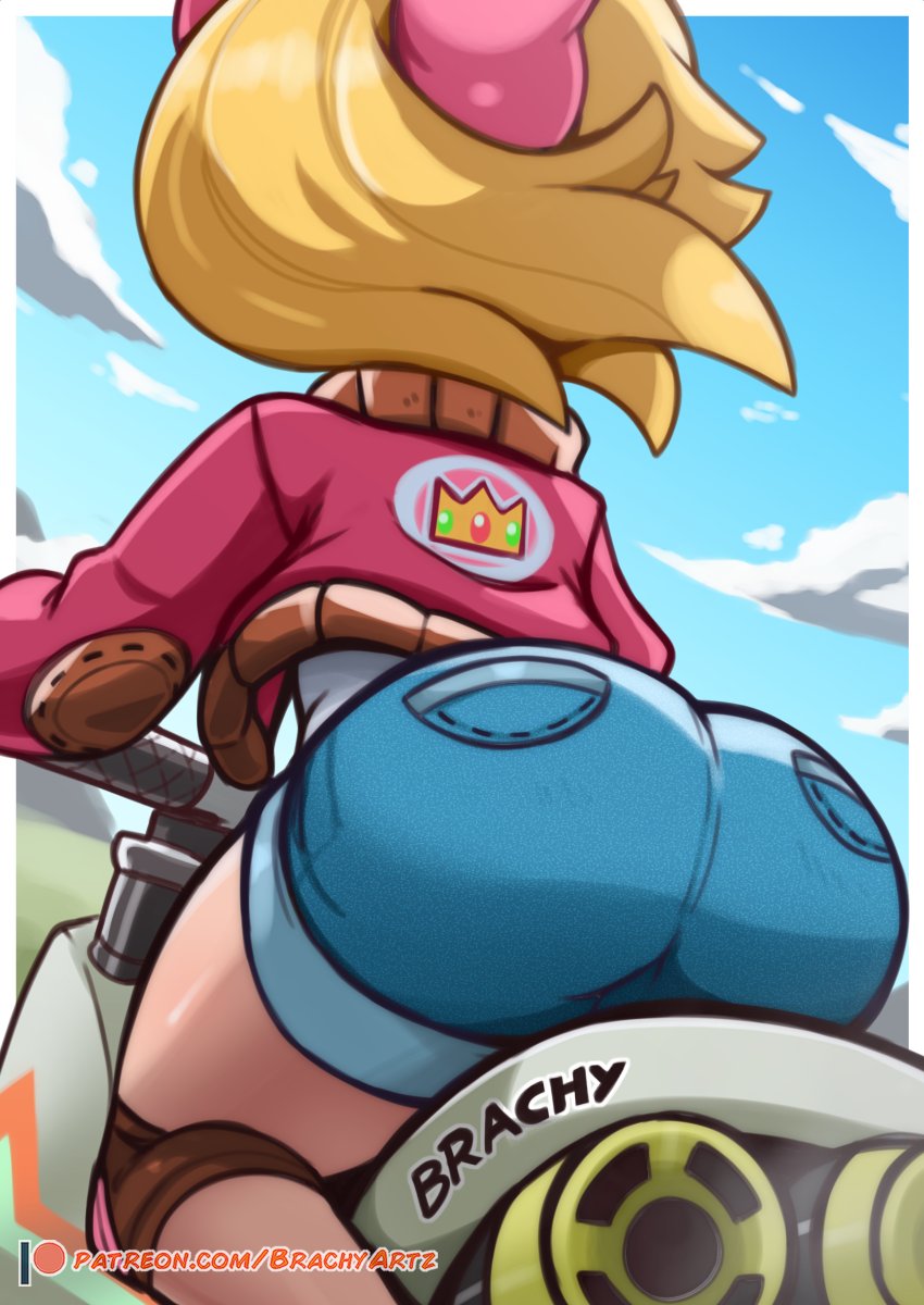 1girls big_ass big_butt bike biker biker_peach blonde_hair bottom_heavy brachyzoid bubble_ass bubble_butt dat_ass female light-skinned_female light_skin mario_(series) mario_kart mario_kart_world motorcycle nintendo official_alternate_costume ponytail princess_peach princess_peach_(touring) seductive seductive_female seductive_gaze thick_ass thick_thighs wide_hips