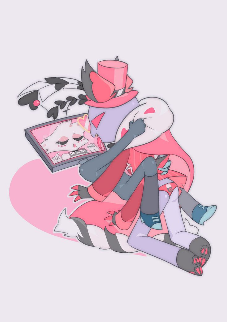 2boys, 2guys, angel dust (hazbin hotel), artist request, chibi, gay, hazbin hotel, male, male/male, tagme, tv head, valentino (hazbin hotel), vox (hazbin hotel), yaoi