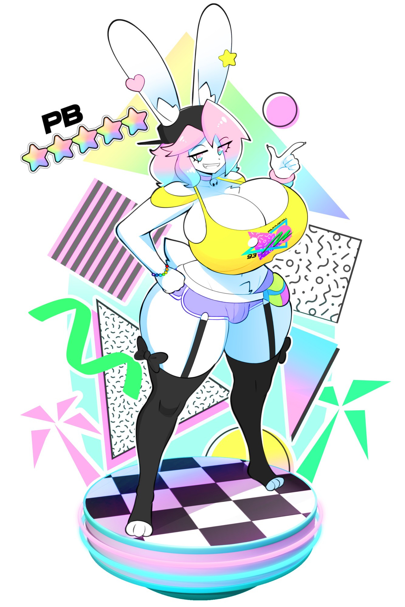 big breasts, breasts, bunny, busty male, cleavage, female, furry, huge breasts, male, male with breasts, peanut butter (theycallhimcake), tagme, theycallhimcake, thick thighs, vaporwave, wide hips
