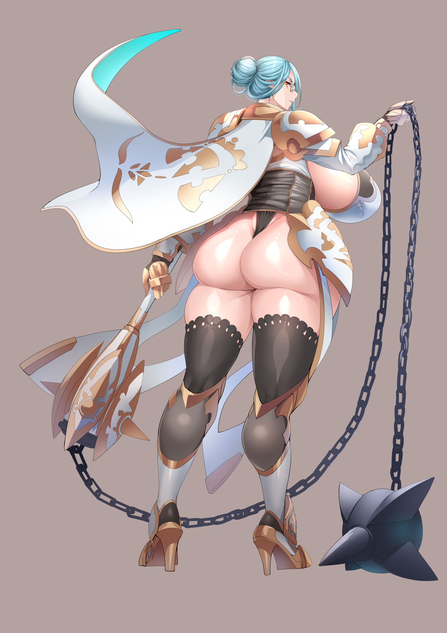 ass, female, ikemenium114514, morning star, morning star (weapon), remu (kirieroido), revealing clothes, weapon