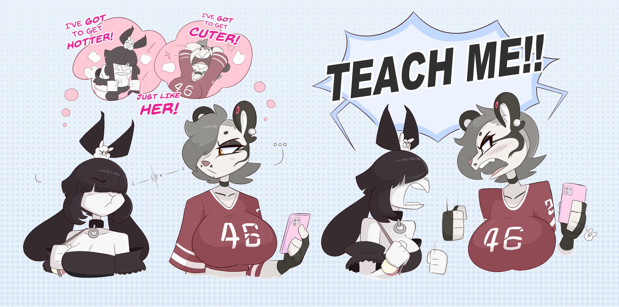 anthro, ass, big breasts, breasts, bunny girl, feline, female, fur, furry, kilinah, oreo (kilinah), original, rabbit, rabbit girl, tagme, yvette (kilinah)