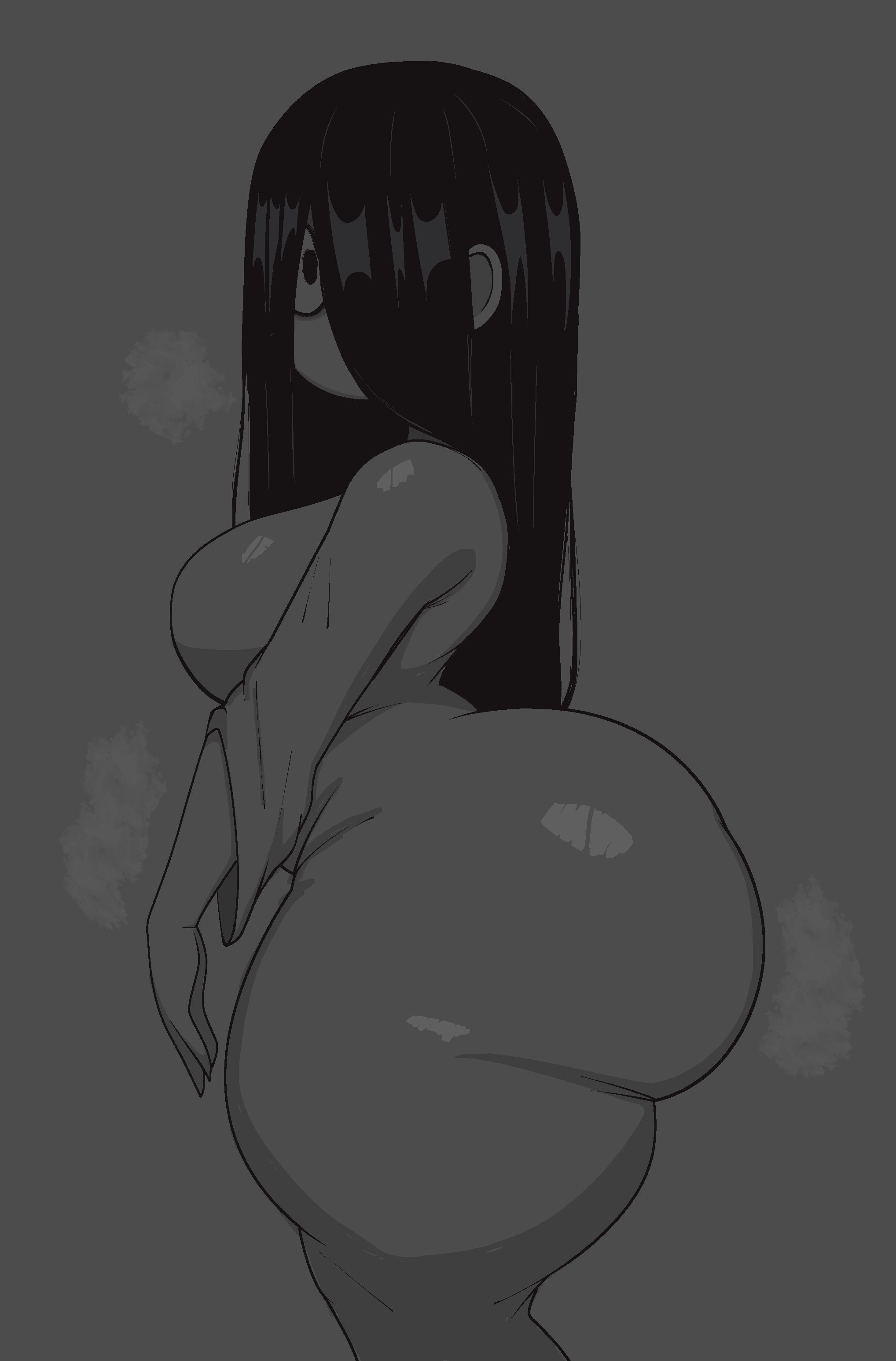 ass, big ass, big breasts, black hair, breasts, female, ghost, ghost girl, jutsapostion, large ass, long hair, musk, no background, plappable, shortstack, side view, the ring, thick ass, thick thighs, thunder thighs, yamamura sadako