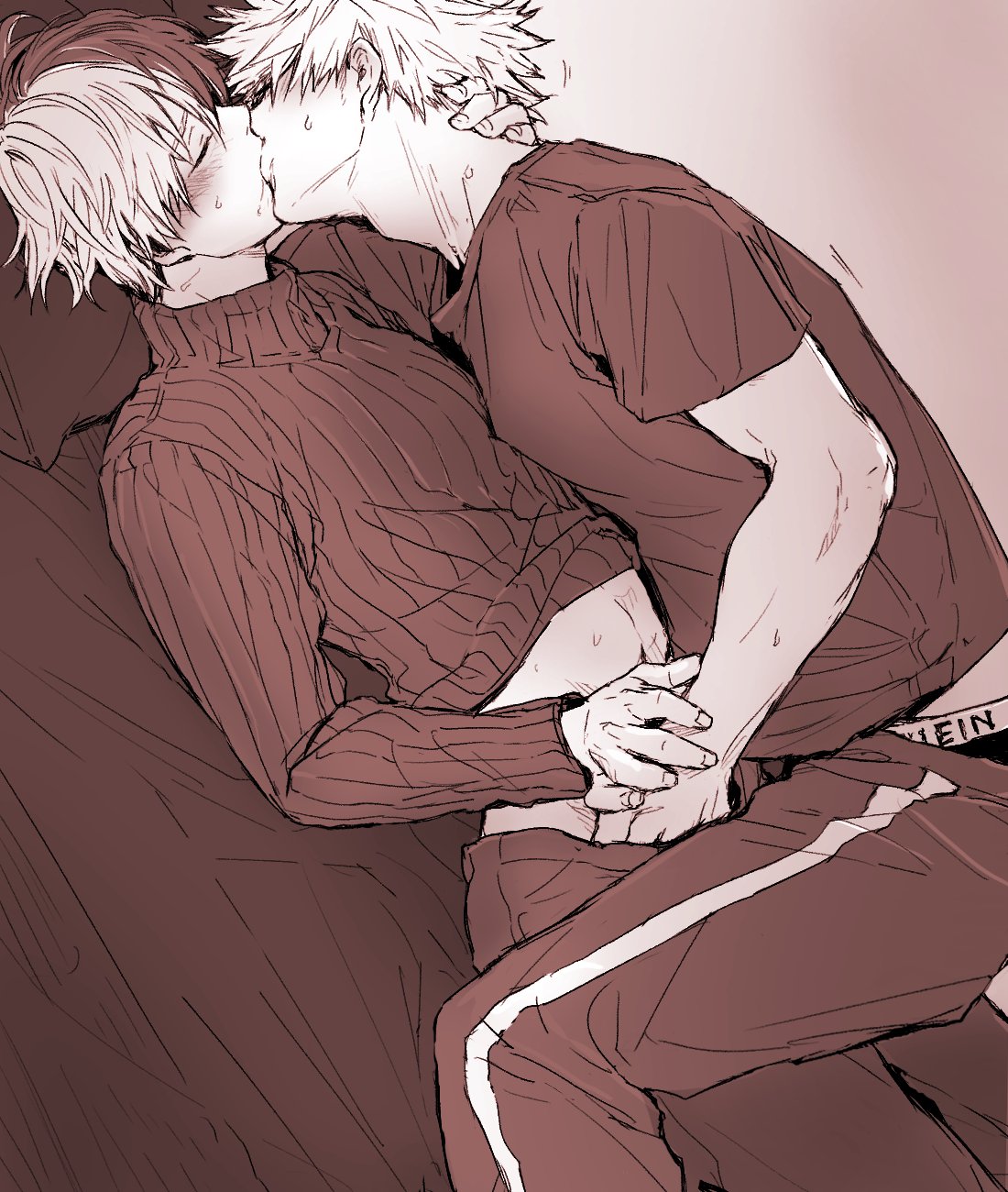 2boys, blush, boku no hero academia, closed eyes, gay, gay kissing, hand under clothes, katsuki bakugou, kissing, making out, male, male/male, my hero academia, oshiooo, shouto todoroki, two-tone hair, yaoi