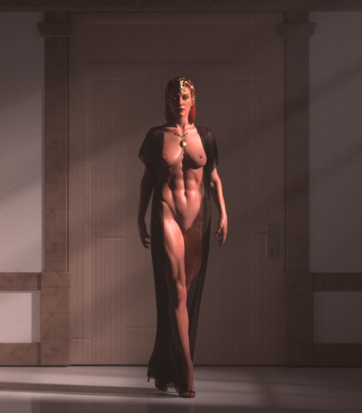 1girls, 3d, baldur's gate 3, devil, female, female only, mizora, naked footwear, nude, nude female, o97t5s, red eyes, red hair, solo, video game character, video games