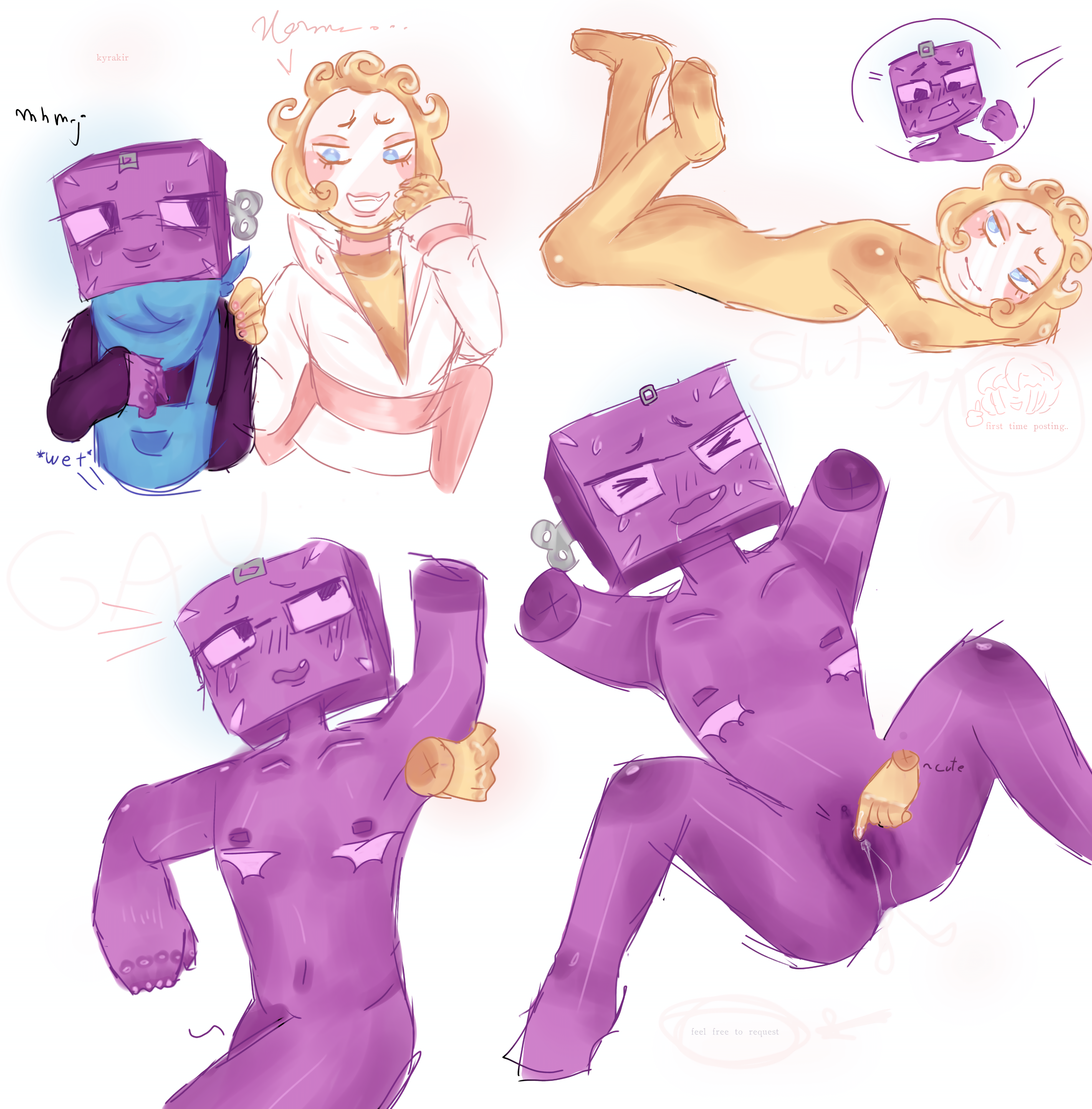 ai enhanced, blur censor, boxten (dandy's world), censored, clitoris, clitoris piercing, cuntboy, dandy's world, digital media (artwork), embarrassed, gay, glasses, glisten (dandy's world), intersex, kyrakir, laying down, male, male only, mastectomy scar, nervous, nervous smile, piercing, pussy, scars, soft blush, sweat, wet
