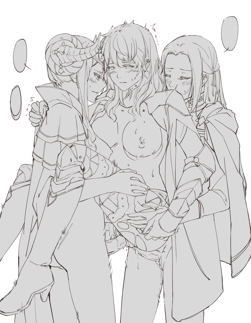 1girls, 2futas, anal, anal penetration, anal sex, black and white, blush, blush lines, blushing, boobs, bouncing breasts, breasts, byleth (fire emblem), byleth (fire emblem) (female), clothed sex, double penetration, edelgard von hresvelg, female, fire emblem, fire emblem: three houses, futa on female, futanari, group, group sex, iceky, intersex, no color, pussy, sex, threesome, vaginal, vaginal penetration, vaginal sex