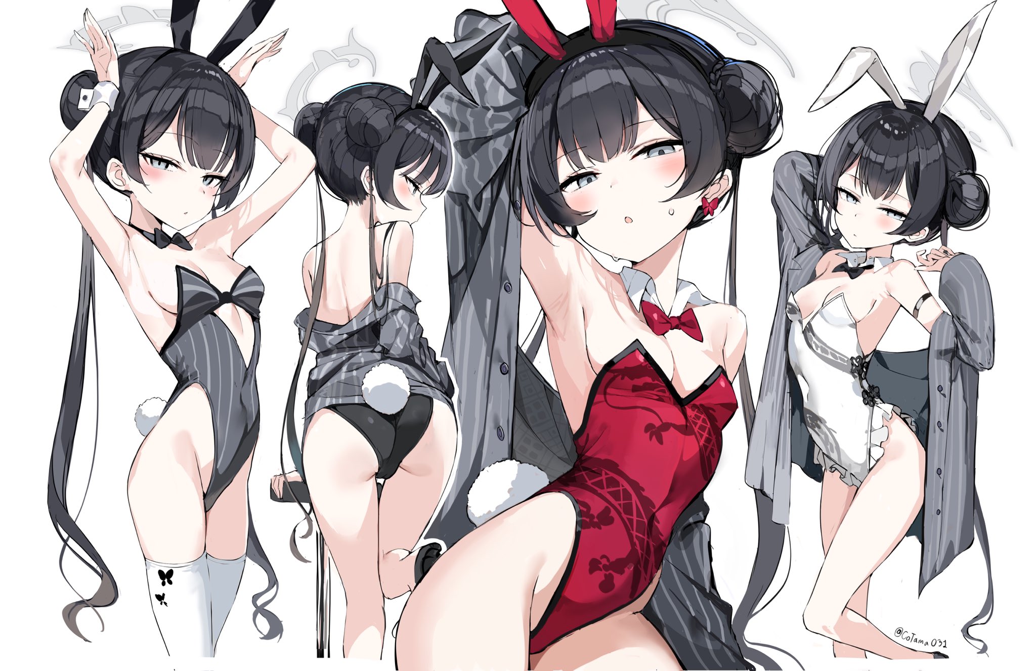 blue archive, blushing, breasts, bunny ears, bunny girl, bunny tail, bunnysuit, cotama, female, high resolution, kisaki (blue archive), looking at viewer, small breasts
