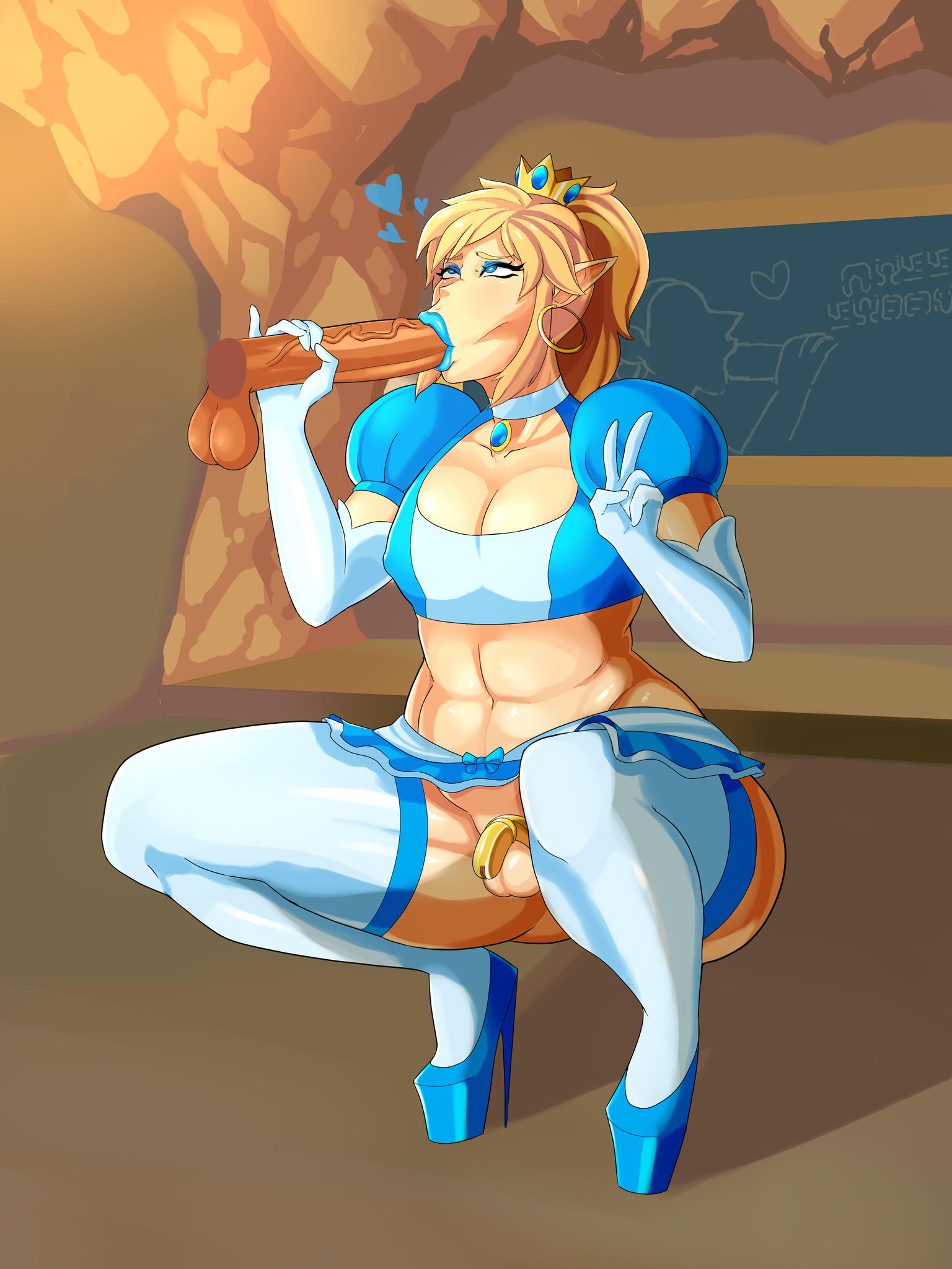 :>=, 1boy, 1futa, androgynous, big penis, bimbo, blowjob, breath of the wild, canon crossdressing, chastity, chastity cage, crossplay, crown, dark skin, dark-skinned futa, eyeshadow, fellatio, femboy, futa on male, futanari, gerudo, girly, handjob, high heels, hoop earrings, hylian, intersex, link, lipstick, long penis, makeup, male, mario (series), new super mario bros. u deluxe, nintendo, nipple bulge, penis, penis under skirt, platform heels, pointy ears, princess peach (cosplay), sex, sissy, tagme, the legend of zelda, trap, urbosa, v, very high heels, xiceowl