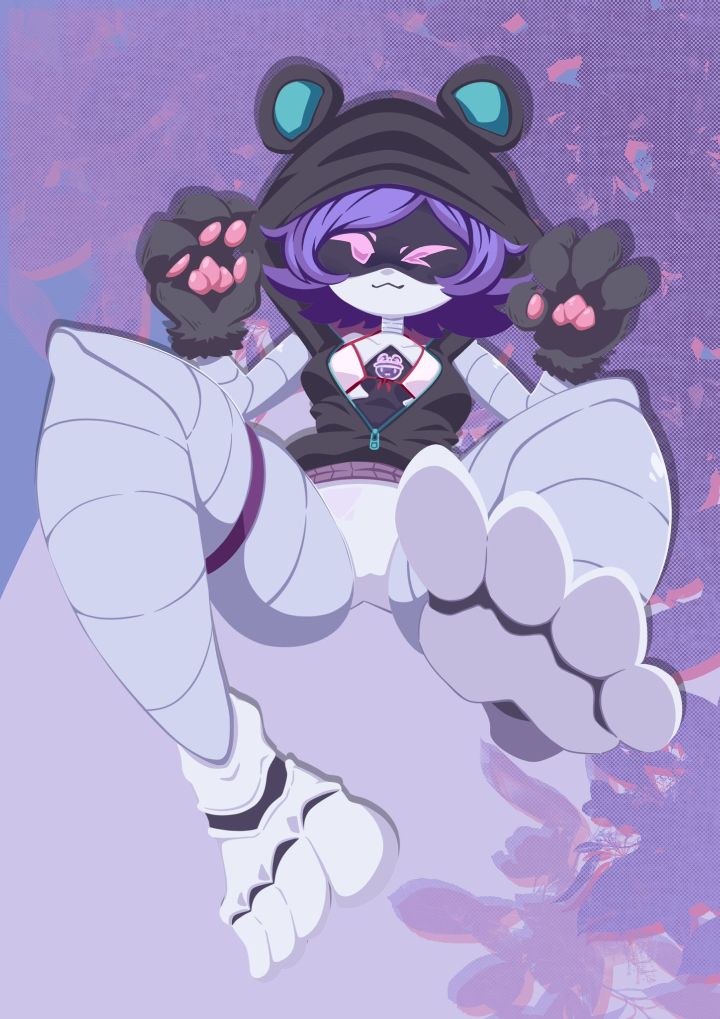 4 toes, android, android girl, bare legs, cat paws, feet, feet up, female, female only, foot fetish, foot focus, furry murder drone, half naked, hoodie, humanoid, imminent footjob, linjian71143812, murder drones, panties, paw gloves, robot girl, spread legs, toes, uzi (murder drones), white panties, white socks, wink, winking at viewer