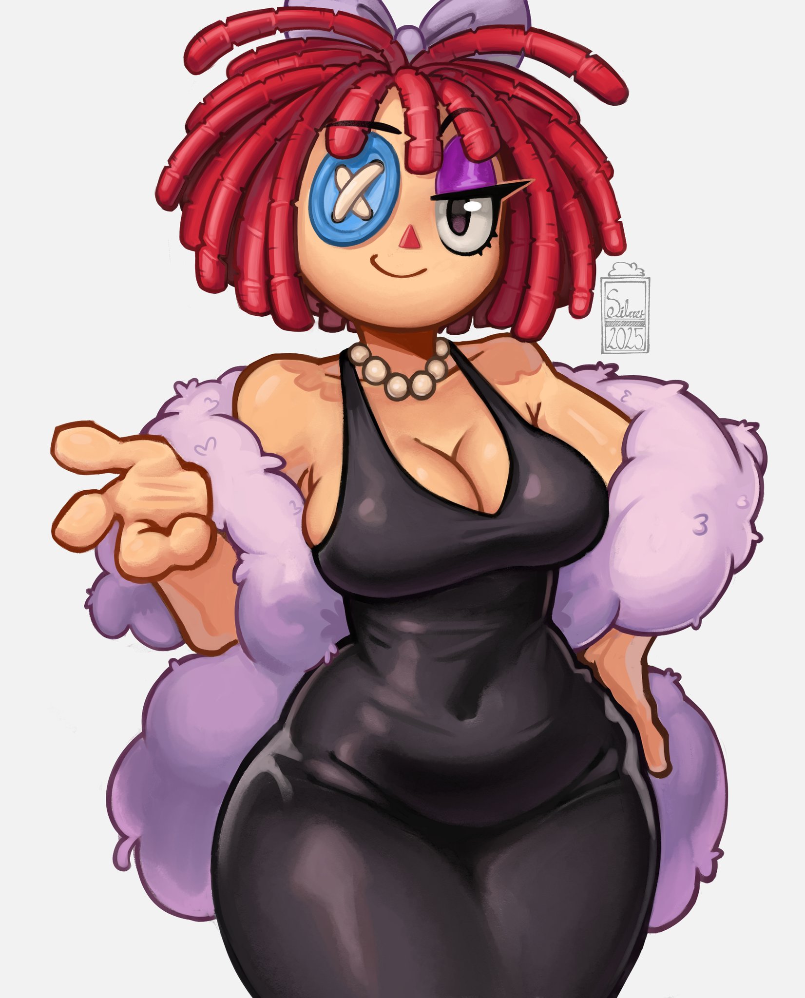 big breasts, big thighs, big titties, breasts, clothing, curvaceous, curvaceous female, curvaceous figure, curvy, curvy figure, curvy hips, dress, female, female focus, female only, glitch productions, looking at viewer, ragatha, ragatha (tadc), ragatha (the amazing digital circus), red hair, short hair, silver lyon, silverlyon2, the amazing digital circus