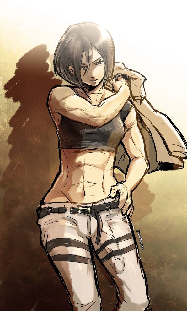 1futa, abs, attack on titan, big bulge, big penis, bulge, bulge down leg, bulge through clothing, cock, dark hair, futa bulge, futa only, futackerman, futanari, huge cock, hung, hung futa, intersex, mikasa ackerman, pants, penis, shingeki no kyojin, short hair, solo, tagme, uncensored, veins, veiny, veiny penis