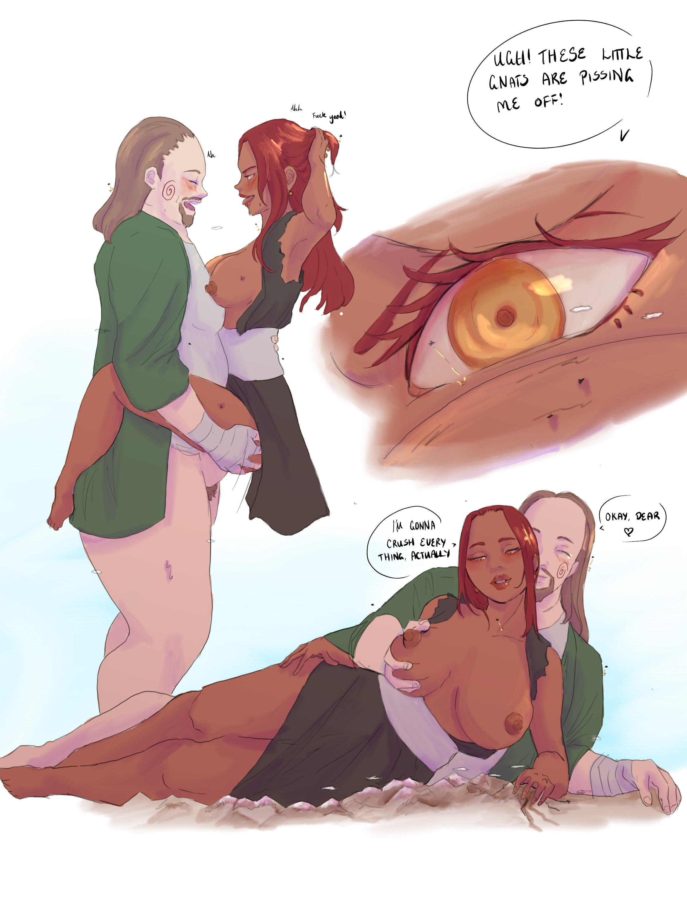 1boy, 1girls, akimichi chouji, beard, blush, boruto: naruto next generations, breasts, brown hair, canon couple, carrying, clothed sex, clothing, couple, cuddling, dark skin, dark-skinned female, dialogue, duo, embrace, english text, facial hair, female, hug, husband and wife, interracial, jv363, karui, light skin, light-skinned female, male, male/female, married, married couple, moaning, naked, naruto, naruto (series), penetration, penis, pussy, red hair, speech bubble, spooning, stand and carry position, standing, standing sex, straight, text, uncensored, vagina, vaginal penetration, vaginal sex