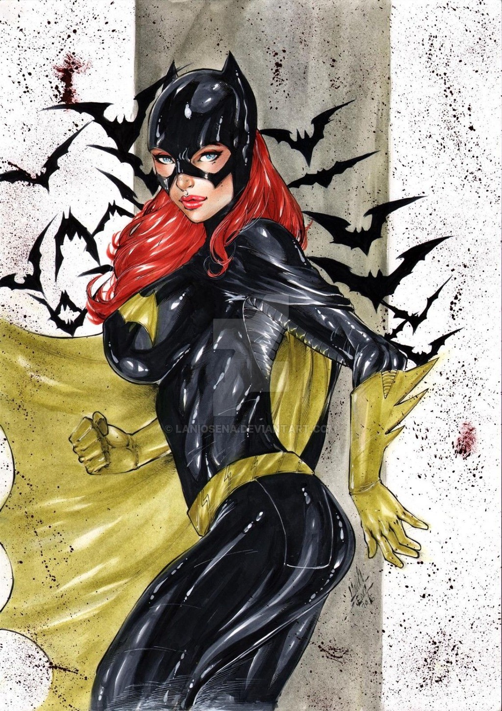 1girls 2016 abstract_background ass barbara_gordon bat batgirl batman_(series) bats big_ass big_breasts black_belt black_bodysuit black_sleeves blue_eyes bodysuit breasts busty cape clenched_fist cowl cum cum_on_clothes curvaceous curvy dat_ass dated dc dc_comics deviantart ed_benes_studio erect_nipples female female_only gloves human lanio_sena large_breasts leaning_against_wall long_hair nipple_bulge nipples pillar pinup red_hair red_lips red_lipstick signature skintight skintight_bodysuit sleeves solo superheroine thick_ass thick_thighs thighs tight_clothes tight_clothing utility_belt voluptuous watermark yellow_cape yellow_gloves