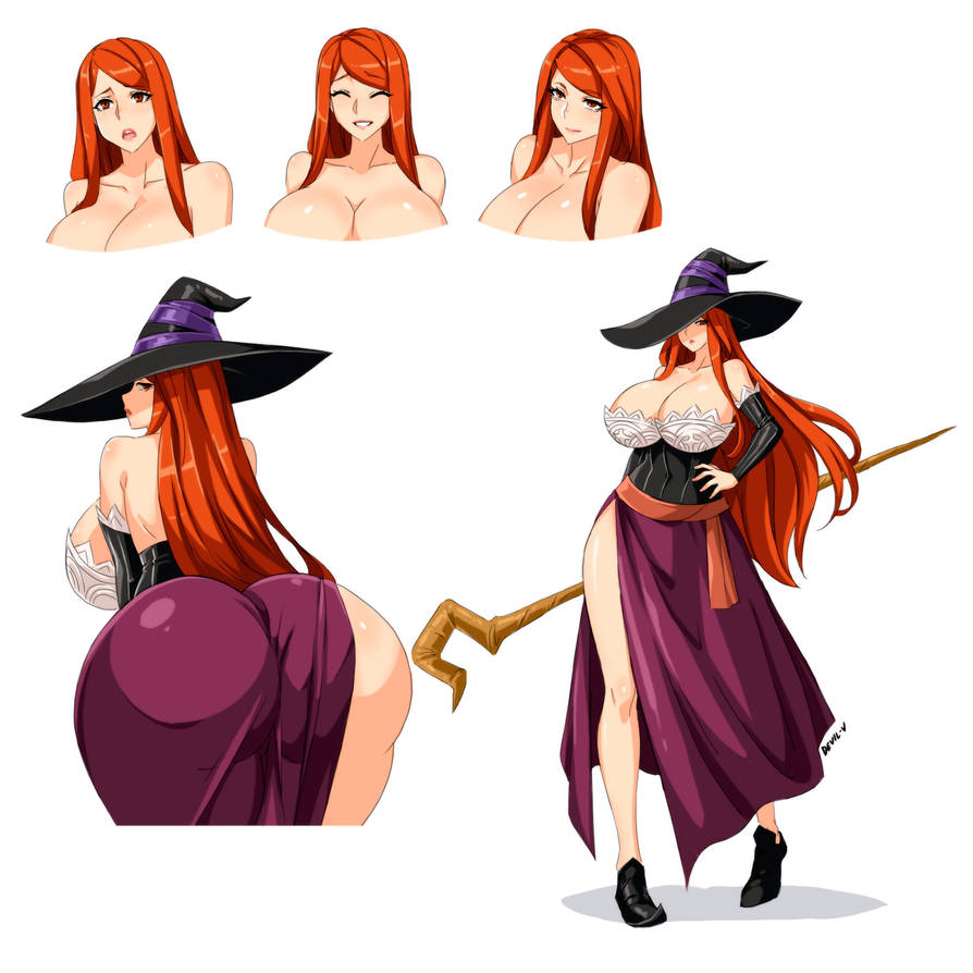 big_breasts big_butt devil-v dragon's_crown huge_breasts long_hair red_hair sorceress_(dragon's_crown) witch_hat