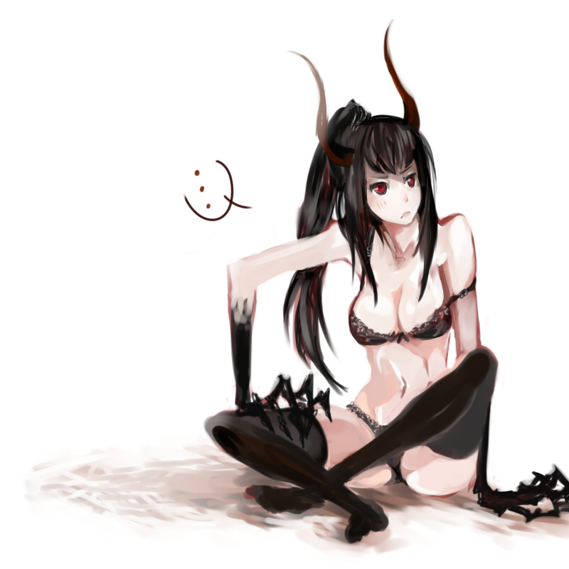 ... 1girls bad_id bad_pixiv_id big_breasts black_bra black_gold_saw black_legwear black_lingerie black_panties black_rock_shooter breasts female female_only horns legwear lingerie long_hair red_eyes skeletal_hand solo solo_female tied_hair white_background