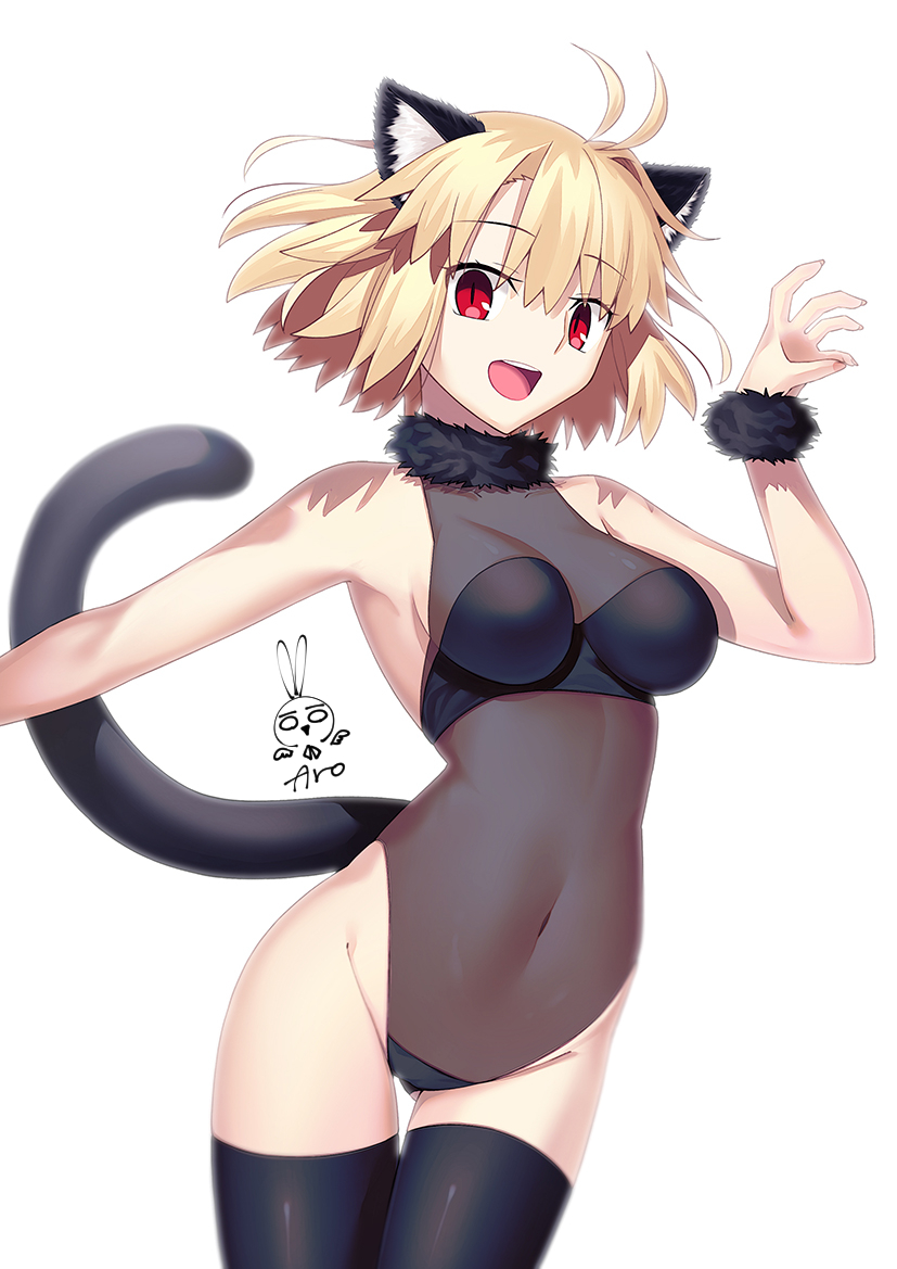 1girls alternate_costume alternative_costume animal_ear_fluff animal_ears antenna_hair arcueid_brunestud aro_1801 artist_name black_thighhighs blonde_hair cat_ears cat_tail catgirl color commentary_request costume covered_navel cuffs fake_animal_ears fake_tail female highleg highleg_leotard hips huge_breasts kagetsu_tohya leotard looking_at_viewer melty_blood monster_cat(kagetsu_tohya) open_mouth paw_pose red_eyes short_hair simple_background smile solo tail teeth thighhighs tsukihime tsukihime_(remake) type-moon upper_teeth_only vampire vampire_girl white_background wink