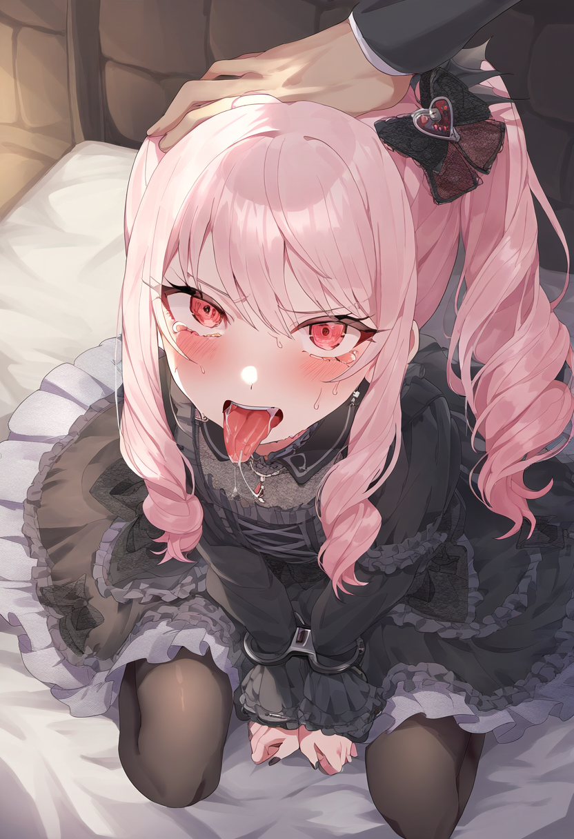 1boy 1girls 1other ai_generated akiyama_mizuki bed bedroom blush blush breasts breasts breasts clothed clothing female female_focus female_only flat_chest flat_chested high_resolution highres looking_at_viewer on_bed open_mouth pink_eyes pink_hair pov project_sekai solo solo_female solo_focus thighs tongue tongue_out