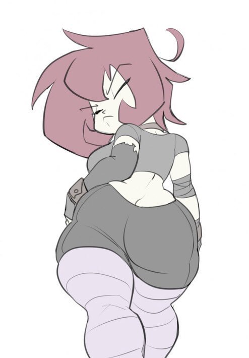 2016, aged up, ass, ass cleavage, ass crack, bigdad, butt crack, clothing, fat ass, female, female focus, female only, gaz membrane, goth, human, invader zim, looking at viewer, looking back, nickelodeon, pale skin, thicc gaz, thick thighs, thighhighs, thighs, walking, white background