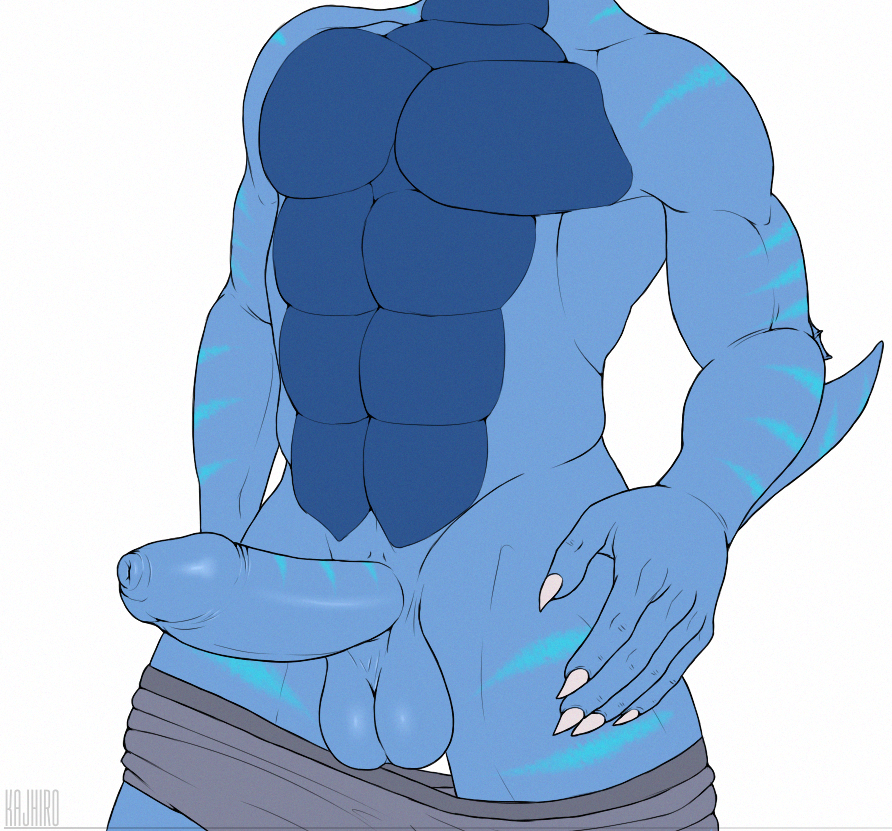 2017 5_fingers anthro balls blue_body blue_markings clothing erection faceless_male front_view grey_background humanoid_penis kajhiro lizard male male_only markings mizutatsu_tsunami muscular muscular_male penis reptile scalie simple_background solo standing uncut underwear underwear_down unretracted_foreskin watermark