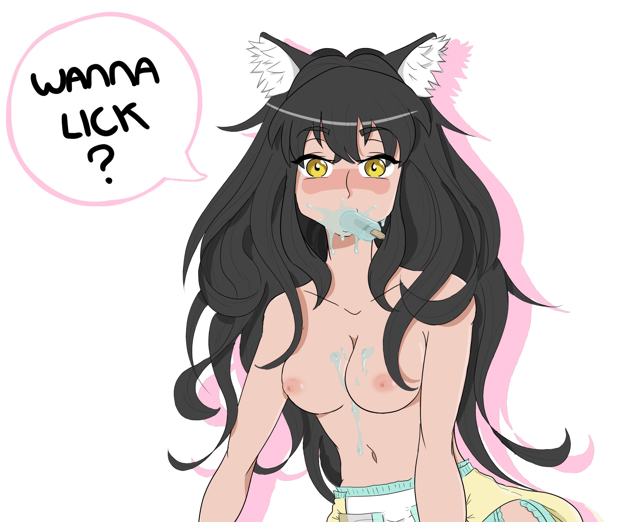 abdl, black hair, blake belladonna, cat ears, diaper, female, popsicle, rwby