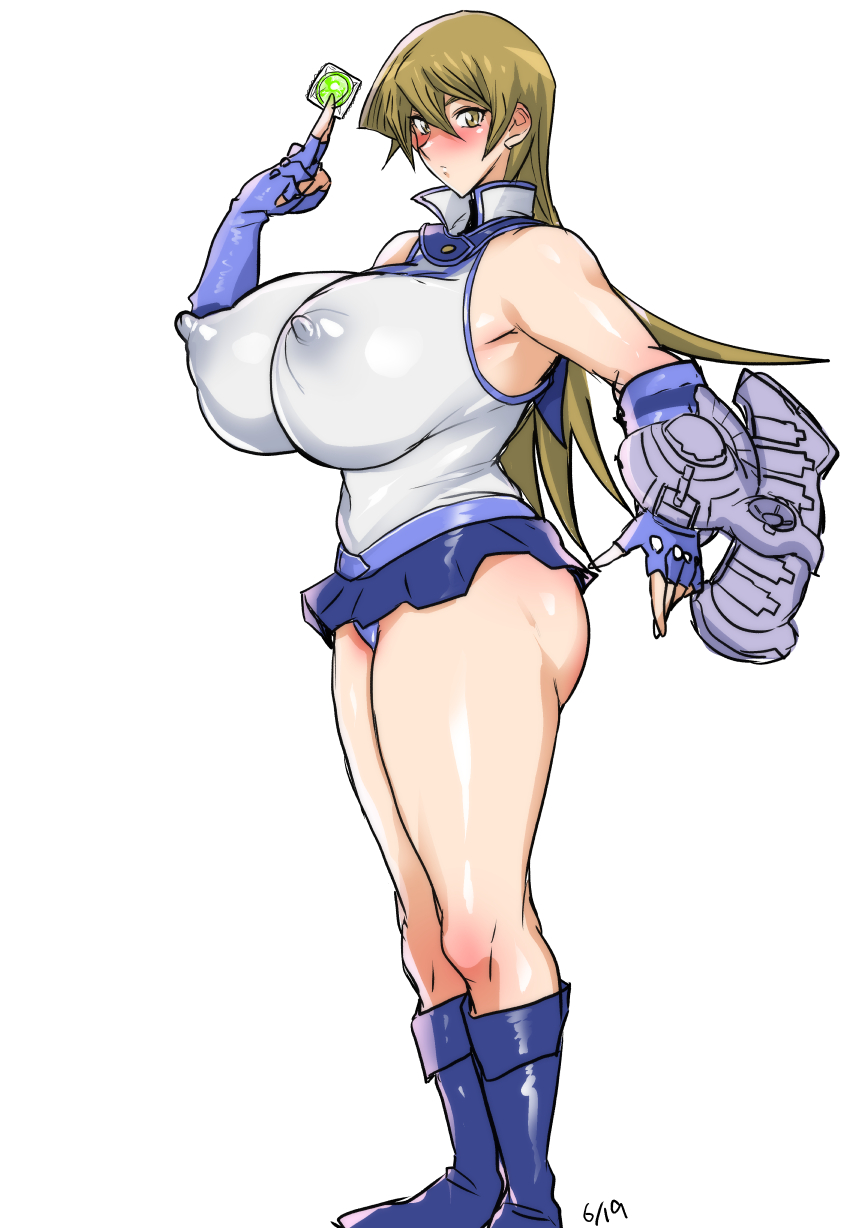 1girls 2019 akikusa_peperon alexis_rhodes alternate_breast_size ass bangs big_breasts blank_background blonde_hair blue_boots blue_miniskirt blue_panties blue_skirt blush boots breasts card clothed condom dated duel_disk erect_nipples erect_nipples_under_clothes female female_focus female_only fingerless_gloves gigantic_breasts gloves holding_condom huge_ass huge_breasts human konami large_breasts long_hair looking_at_viewer miniskirt nipples nipples_visible_through_clothing obelisk_blue_uniform panties puffy_areola puffy_nipples school_uniform shiny_clothes shiny_skin shirt simple_background skirt solo solo_female solo_focus standing tenjouin_asuka thick_legs thick_thighs voluptuous watermark white_background wide_hips yellow_eyes yu-gi-oh! yu-gi-oh!_gx yuu-gi-ou yuu-gi-ou_gx