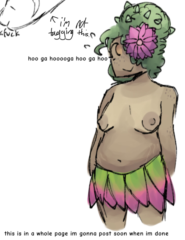 1girls anthro areolae artist_upload barrb breasts breasts_out chubby color colored curly_hair eye_covered female female_focus female_only flower freckles gijinka green_hair hair_bun hair_ornament hair_over_one_eye half-dressed half_naked human human_only humanization humanized looking_at_viewer my_singing_monsters navel nervous nervous_smile nipples nymphiaheart one_eye_covered one_eye_obstructed partially_clothed self_upload shaded skirt small_breasts solo solo_female solo_focus spikes stretch_marks tagme tan_body tanned tanned_female tanned_skin text